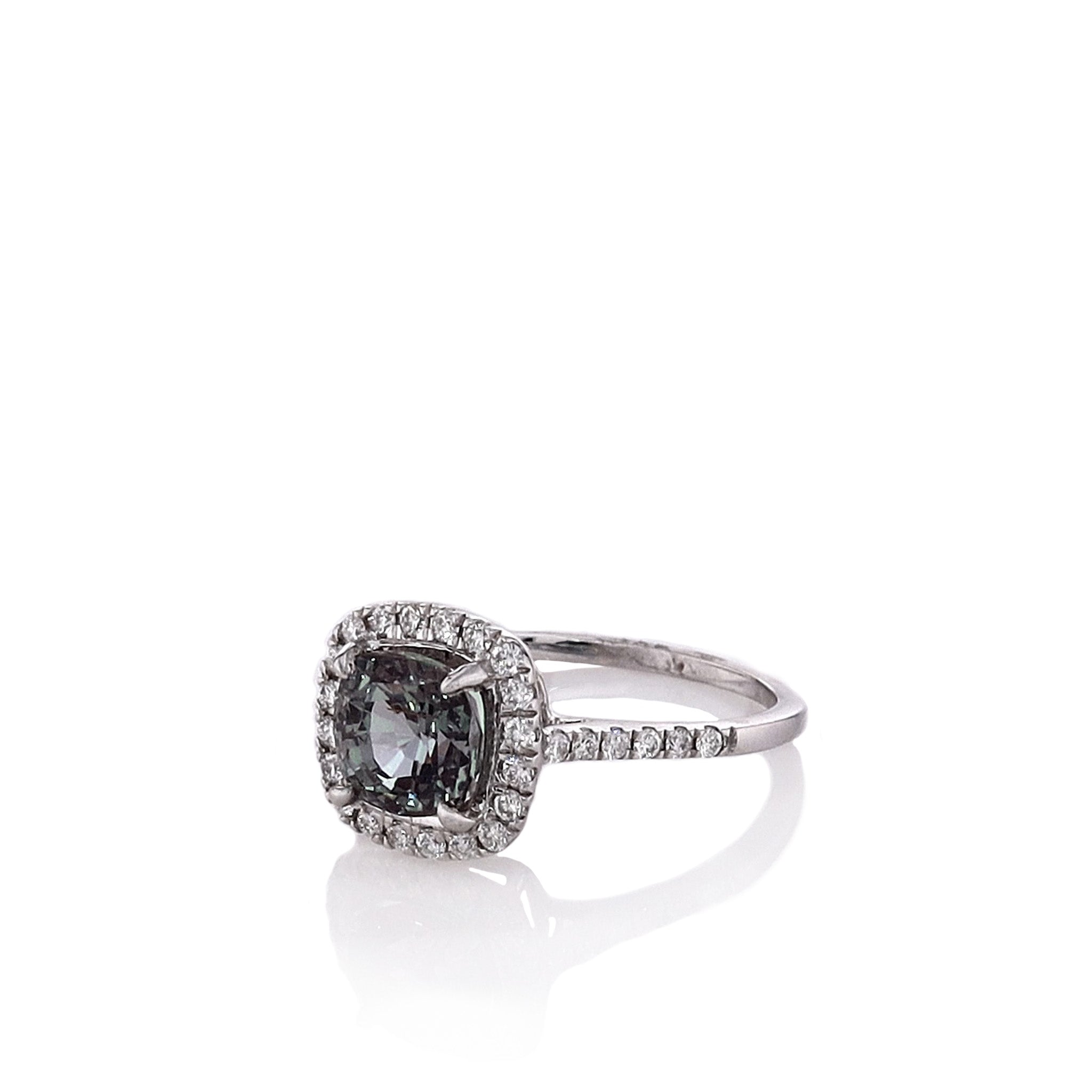 14K White Gold Cushion Cut Alexandrite and Diamond Halo Engagement Ring for Women - Perfect for Proposals, Anniversaries & Special Occasions
