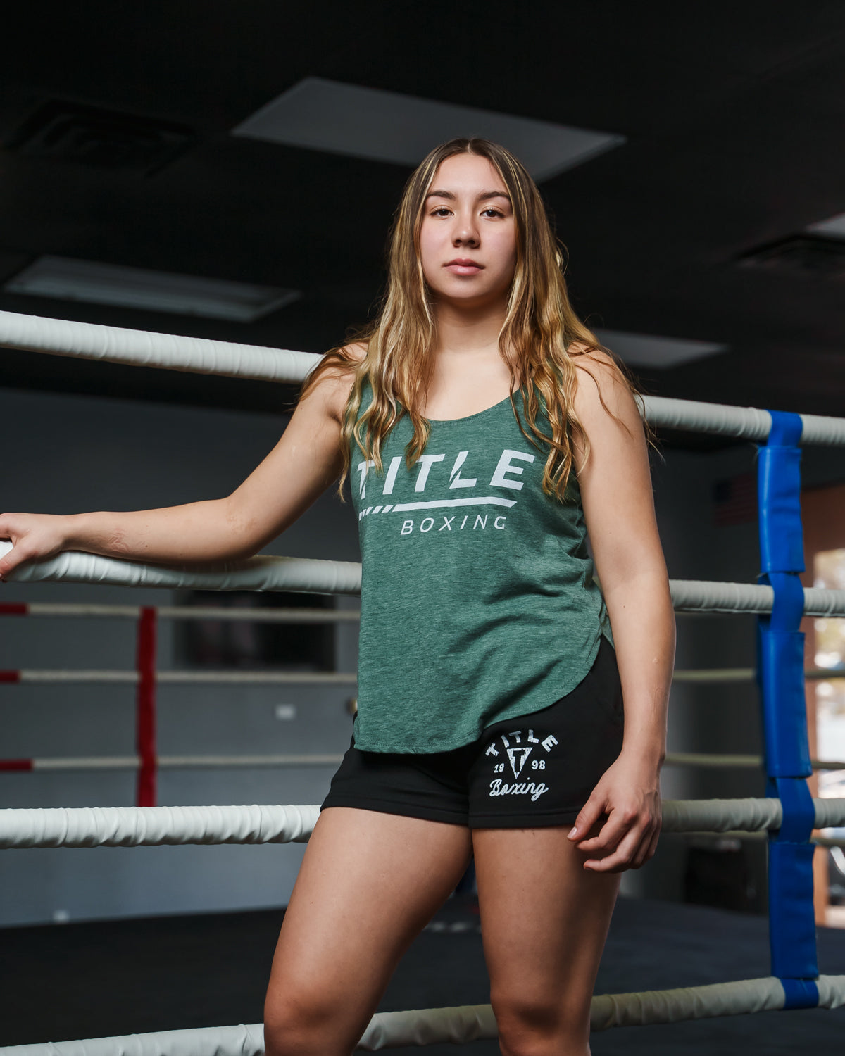 TITLE Boxing Women's Striped Wordmark Cropped Tank Top - Athletic Workout Shirt for Boxing, Gym & Fitness Training - Breathable & Comfortable for Women's Sports Apparel