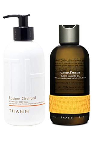 THANN Eastern Orchard Body Milk & Eden Breeze Bath Massage Oil Set - Hydrating Moisturizer & Aromatherapy Relaxation for Spa, Home Self-Care & Gift Giving