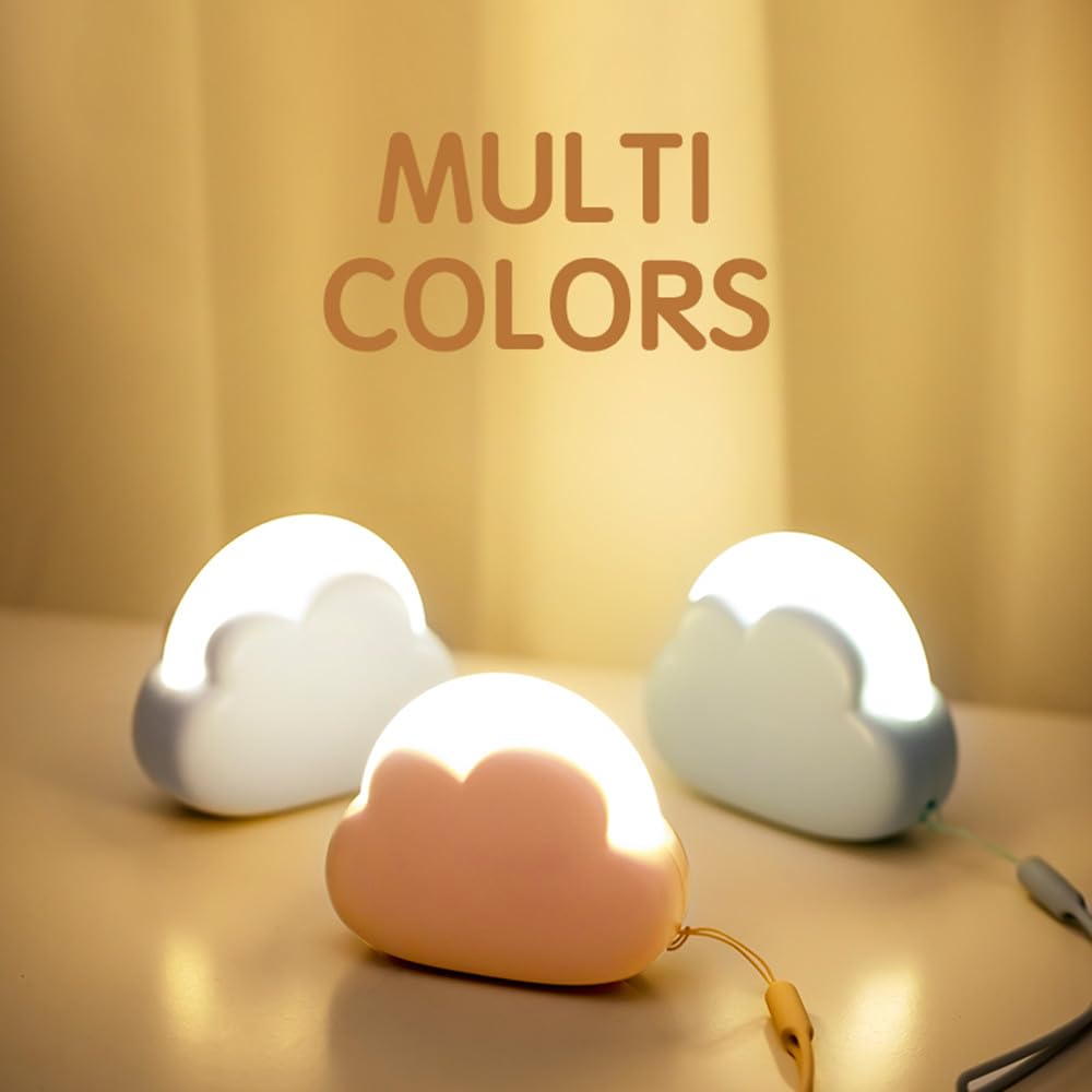 Portable LED Night Light - Cute Cloud Mini Desk Lamp with 4 Lighting Modes, Rechargeable Kids Night Light for Camping, Travel & Bedroom | USB Charging & Wrist Strap Included | Perfect for Nursery, Dorm Room & Emergency Lighting
