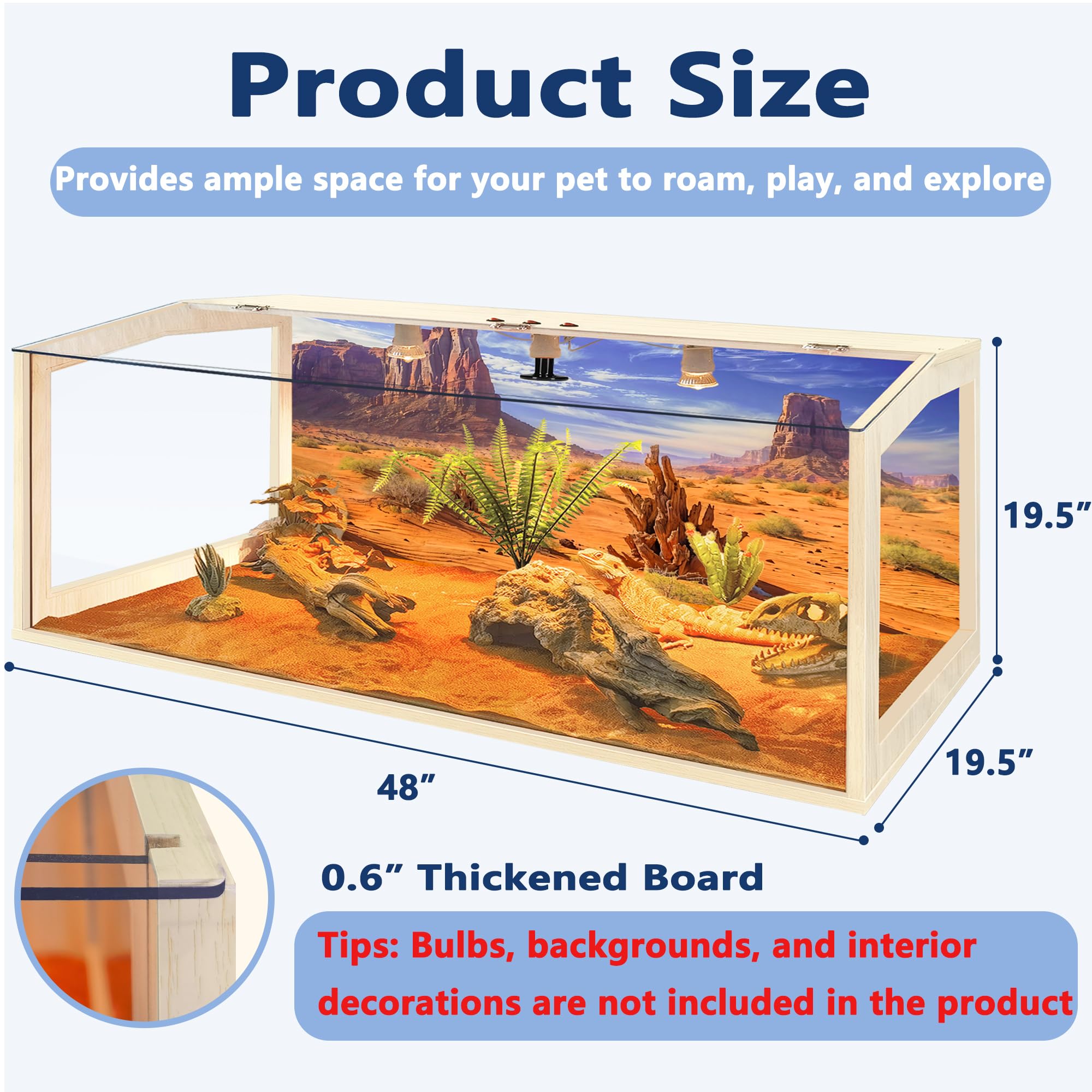 70 Gallon Reptile Terrarium Tank for Bearded Dragons, Lizards & Snakes - 48