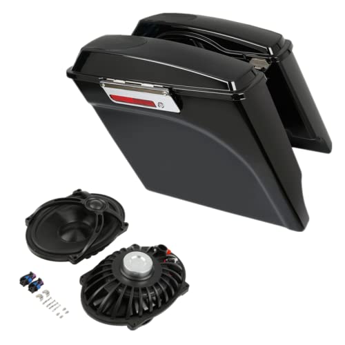 SLMOTO 5 Inch Stretched Motorcycle Saddlebags with 5x7 Speakers - Waterproof Extended Saddle Bags Compatible with Harley Touring, Road Glide, Electra Glide Ultra Classic (1993-2013) - Perfect for Long Rides & Road Trips