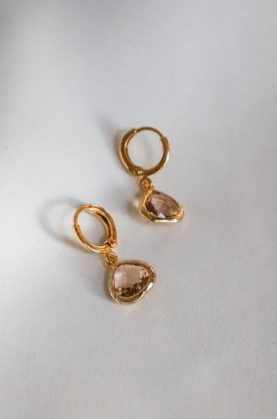 Petite Champagne Bezel Huggie Earrings - Dainty Gold Hoop Earrings for Women, Perfect for Everyday Wear & Special Occasions
