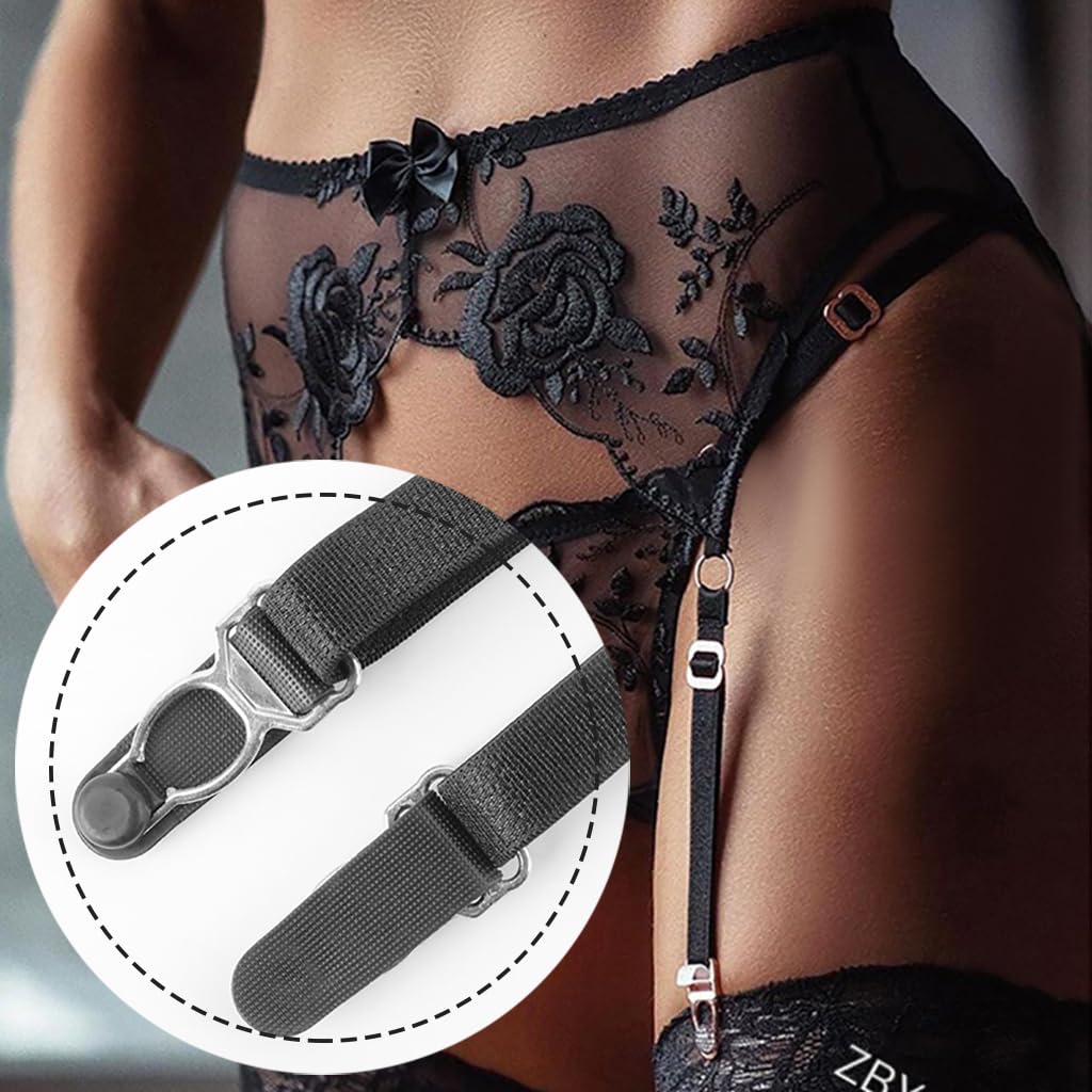 Sexy Lace Garter Belt & Thong Set for Women - 4 Metal Clip Suspender Lingerie with Stockings Holder | Perfect for Bridal, Boudoir & Romantic Nights
