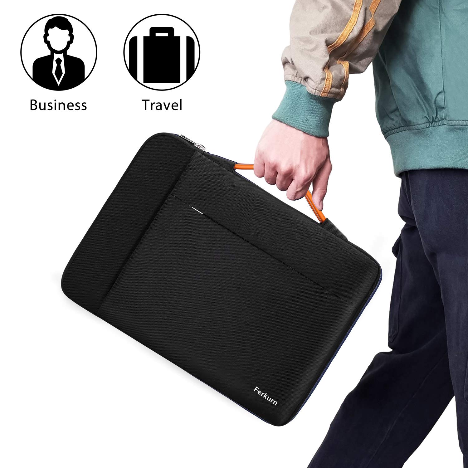 Ferkurn 15.6 Inch Waterproof Laptop Sleeve Case - Compatible with MacBook Air 15 M3/M2 (2023-2024), MacBook Pro 15/16 (2019-2023), HP Envy x360, Dell XPS 15, Lenovo & Asus - Perfect for Travel, Office & School Use