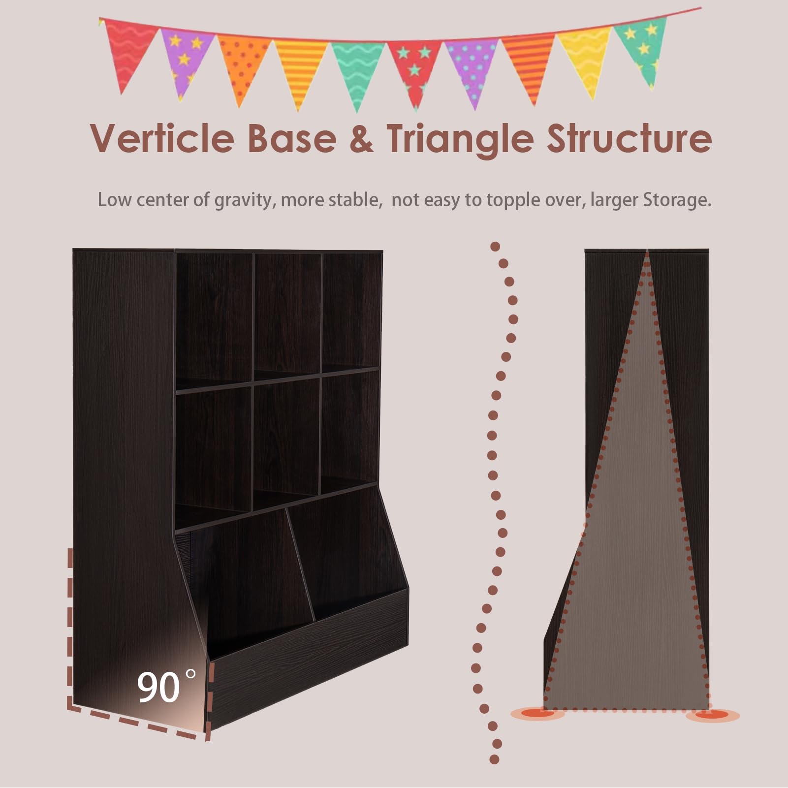 DINZI LVJ 8-Cubby Kids Toy Storage Organizer & Bookshelf - Wooden Bookcase for Playroom, Bedroom, Nursery - 39.4