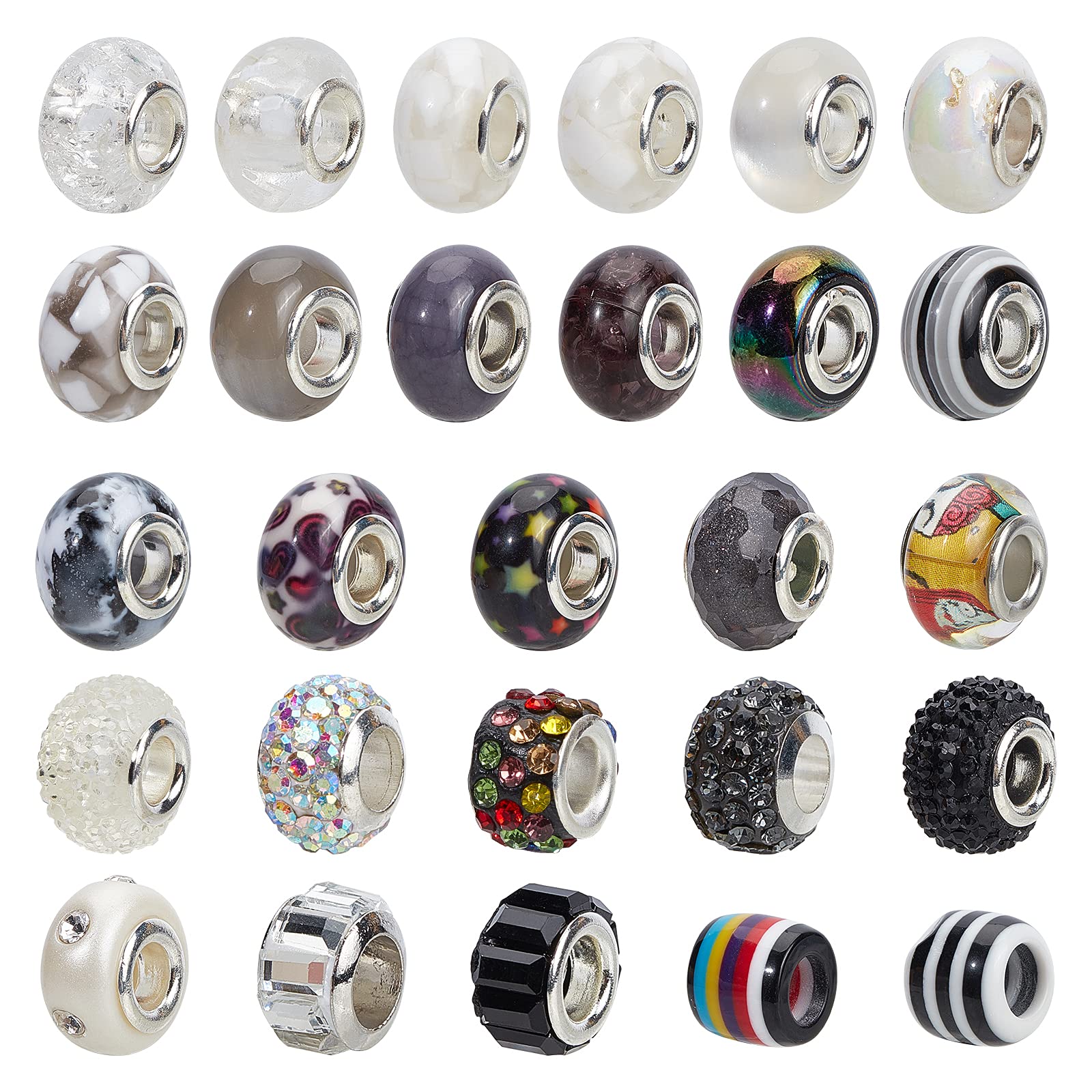 NBEADS 54 Pcs Mixed Style European Beads - Large Hole Acrylic Rhinestone Beads for DIY Jewelry Making, Bracelets & Necklaces - Perfect for Crafting, Gift Making and Fashion Accessories