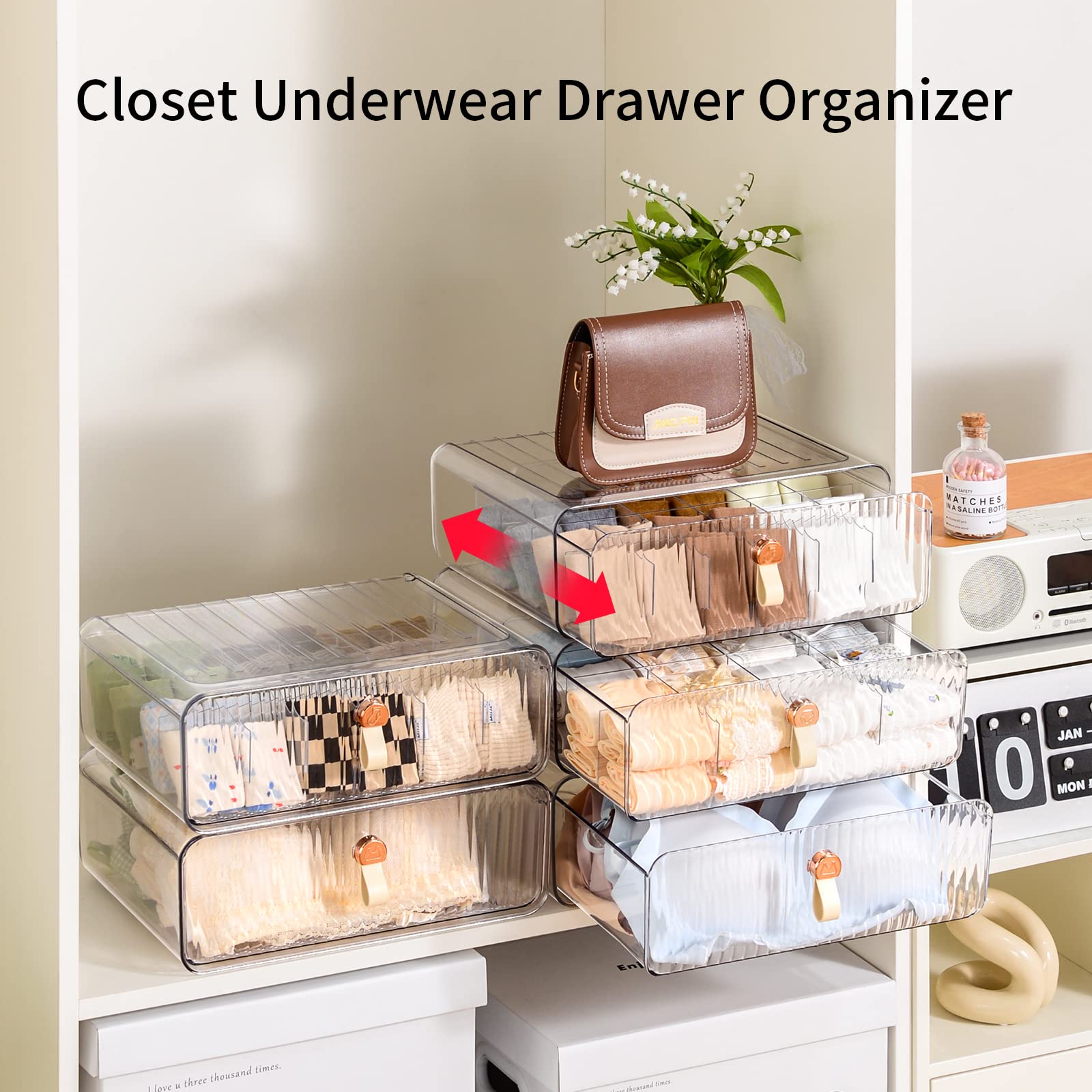 16-Cell Stackable Drawer Organizer for Socks, Underwear, Baby Clothes, Bras, Ties & Belts - Plastic Closet Dividers for Bedroom, Nursery & Travel Storage
