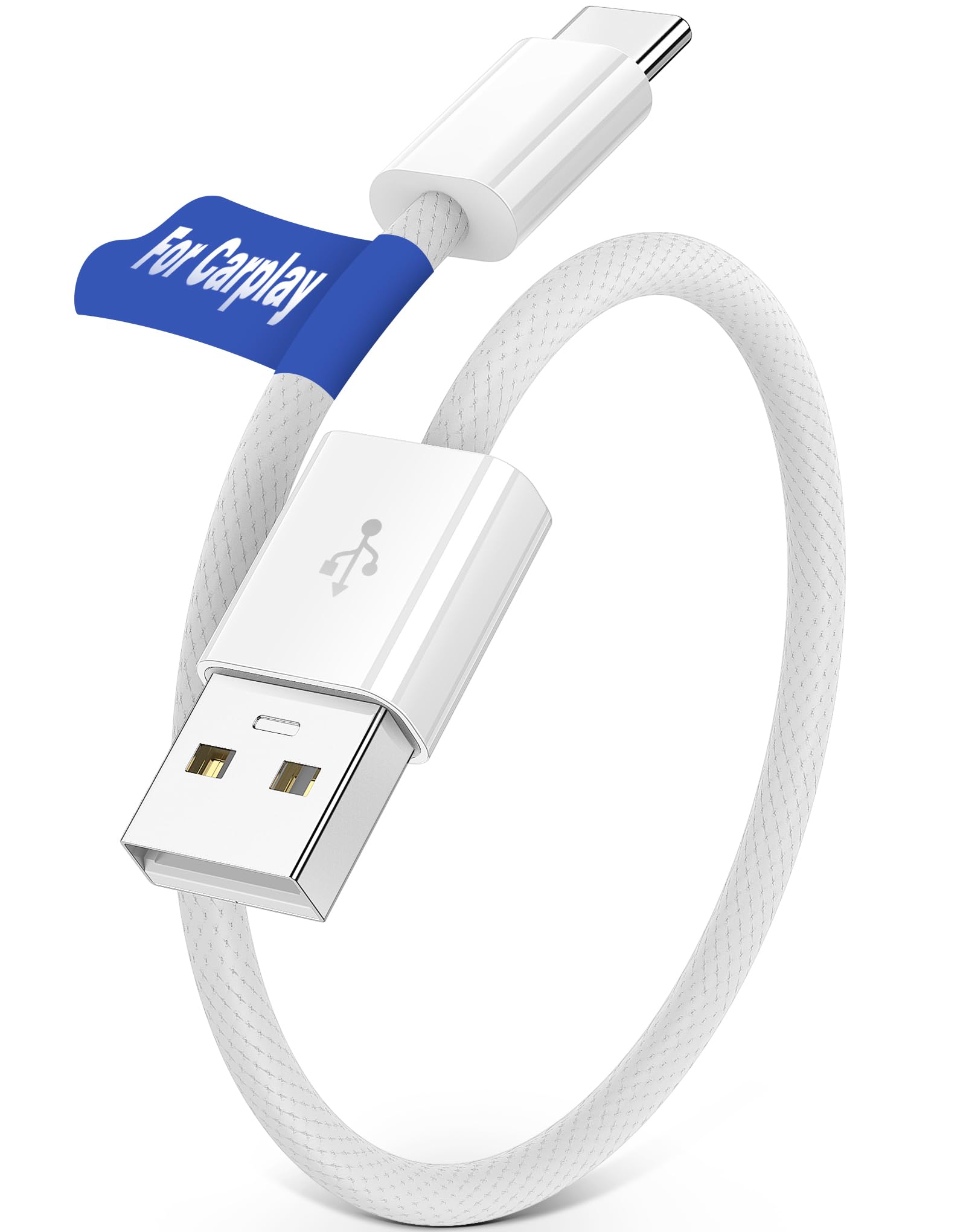 USB C to USB A Fast Charging Cable for Apple CarPlay & Android Auto - 1ft Braided Nylon Cord Compatible with iPhone 16/16e/15 Pro Max, Samsung Galaxy S25/S24 - White | Car Charging & Data Transfer for Road Trips & Commuting