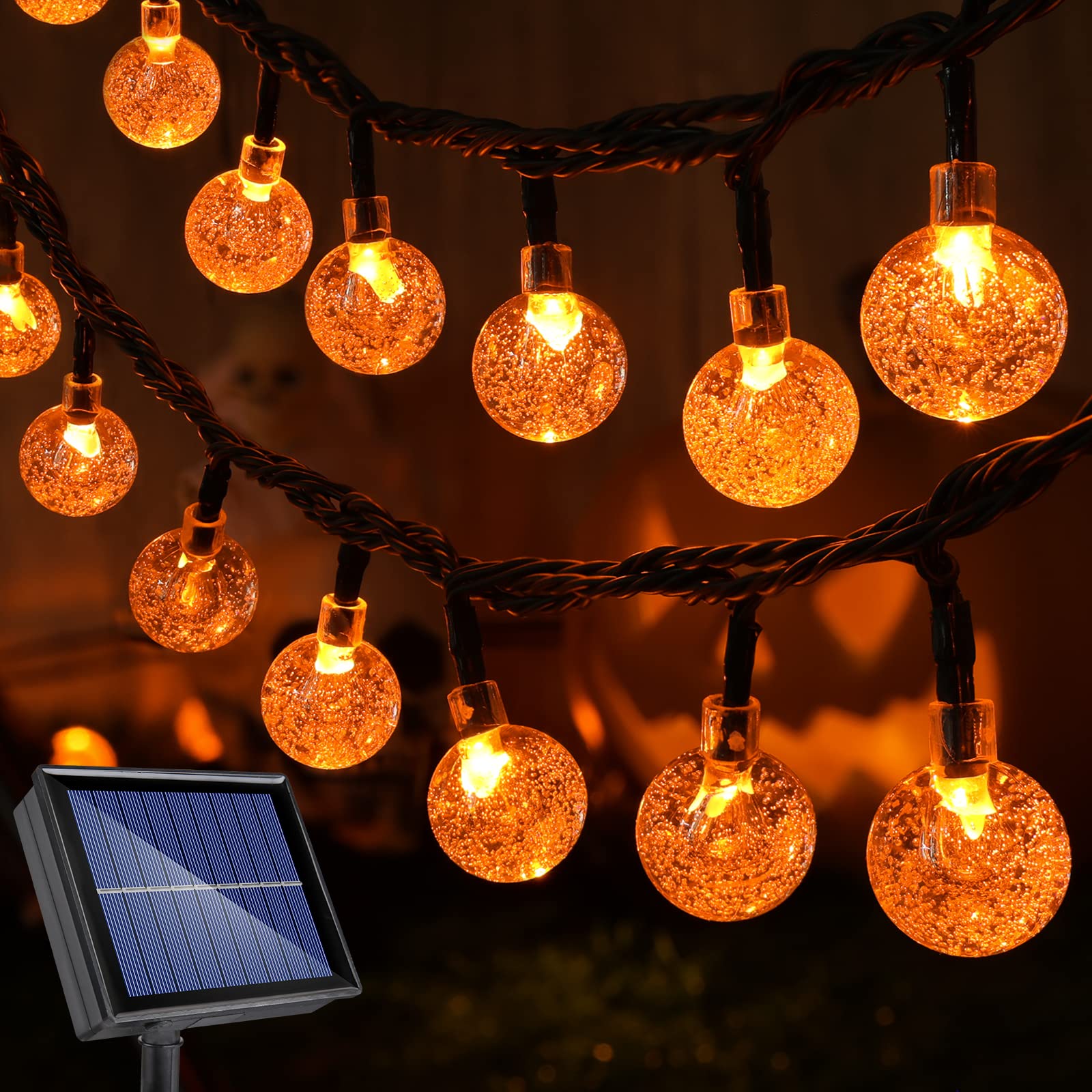 Lomotech 72FT 100 LED Orange Solar Halloween String Lights - Waterproof Outdoor Halloween Decorations with 8 Lighting Modes for Yard, Garden, Party, and Holiday Decor