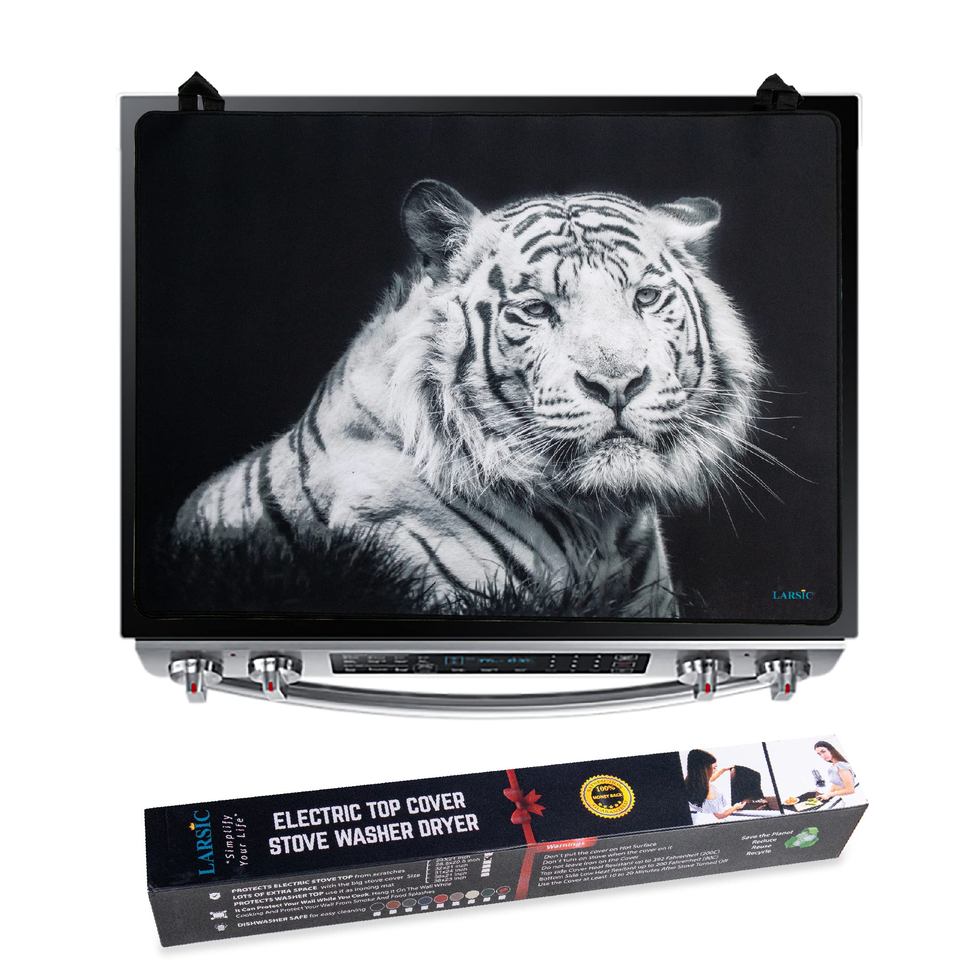 Larsic Stove Cover - 28.5x20.5 Inch Non-Slip Waterproof Electric Stove Protector for Washer Dryer Top | Foldable Gap Cover Prevents Scratches & Expands Counter Space (Tiger Print) - Perfect for Kitchen, Laundry Room & Small Apartments