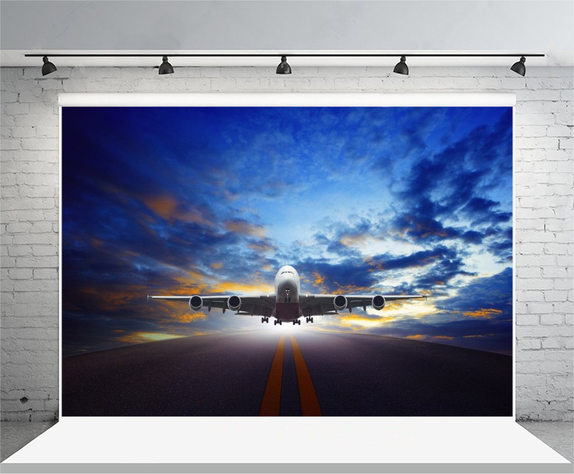 Yeele 10x8ft Airplane Takeoff Photo Backdrop - Aviation Runway Vinyl Background for Photography Studio, Baby Portrait & Video Shoot - Perfect for Birthday Parties, Aviation Themed Events & Home Decor