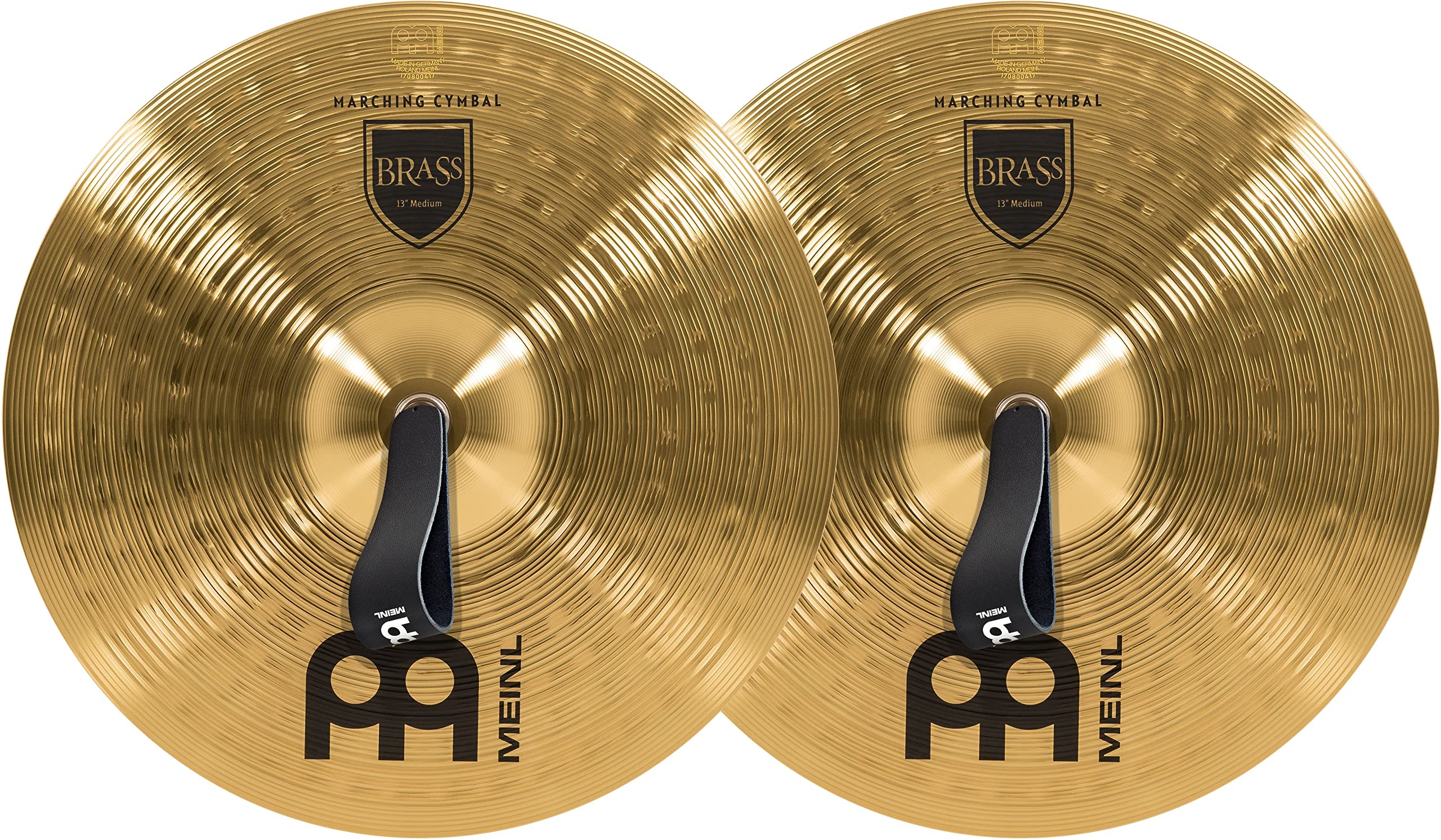 Meinl 13” Marching Cymbal Pair with Straps - Brass Alloy Traditional Finish - German-Made Professional Percussion Instrument - 2-Year Warranty (MA-BR-13M) - Perfect for Marching Bands, Drum Corps & Live Performances