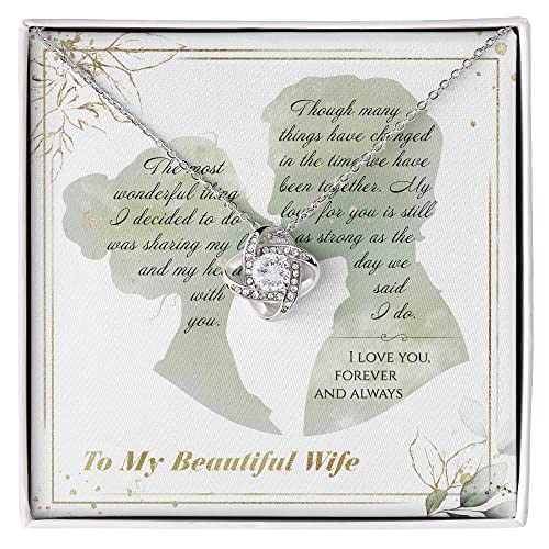 Personalized 'To My Wife' Jewelry Necklace - Heart Knot Silver Pendant Gift for Wife, Fiancée & Soulmate with Romantic Message Card - Anniversary, Valentine's Day & Wedding Gift Idea