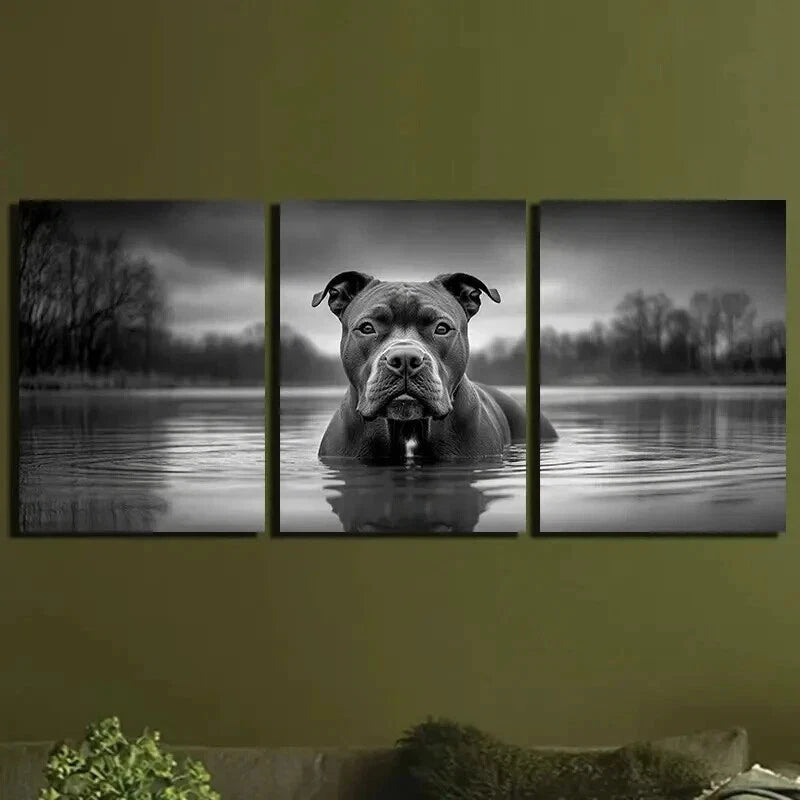 3-Piece Abstract Black Dog in River Water Wall Art Set - 50x70cm Framed Canvas, High-Quality Print, 100% Australian Made, Ready to Hang - Perfect for Living Room, Bedroom, or Office Decor