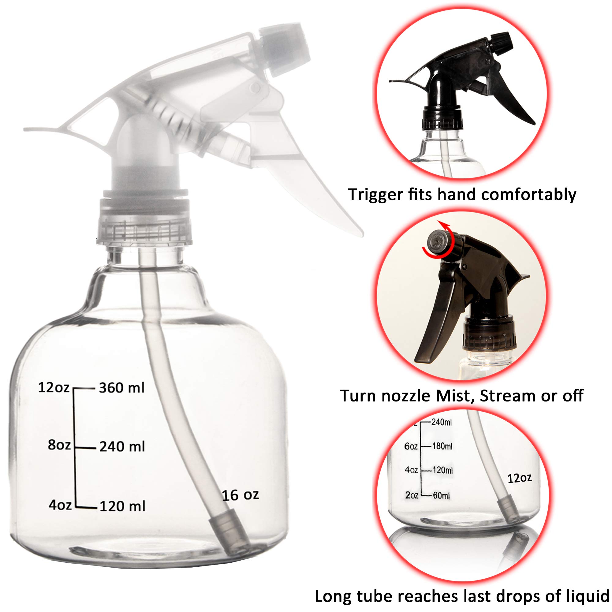 Youngever 6 Pack 16oz Empty Plastic Spray Bottles for Hair, Cleaning, Gardening & DIY Solutions - Refillable White Spray Bottles for Home, Salon, and Outdoor Use