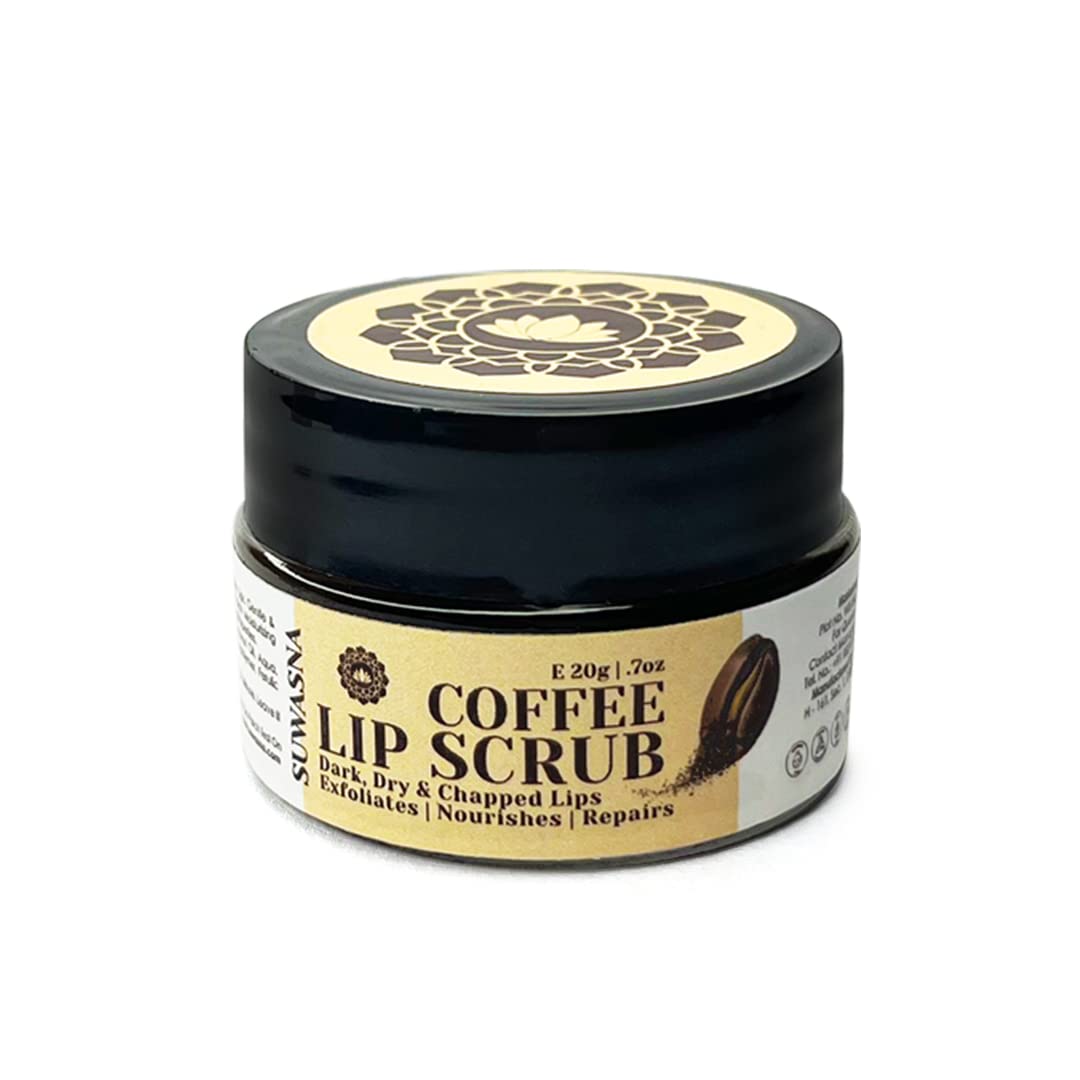Suwasna Coffee Lip Scrub for Dry, Chapped & Dark Lips - Natural Exfoliating Treatment for Lip Brightening & Soft Pink Lips (20g) | Perfect for Winter Care & Pre-Makeup Lip Prep