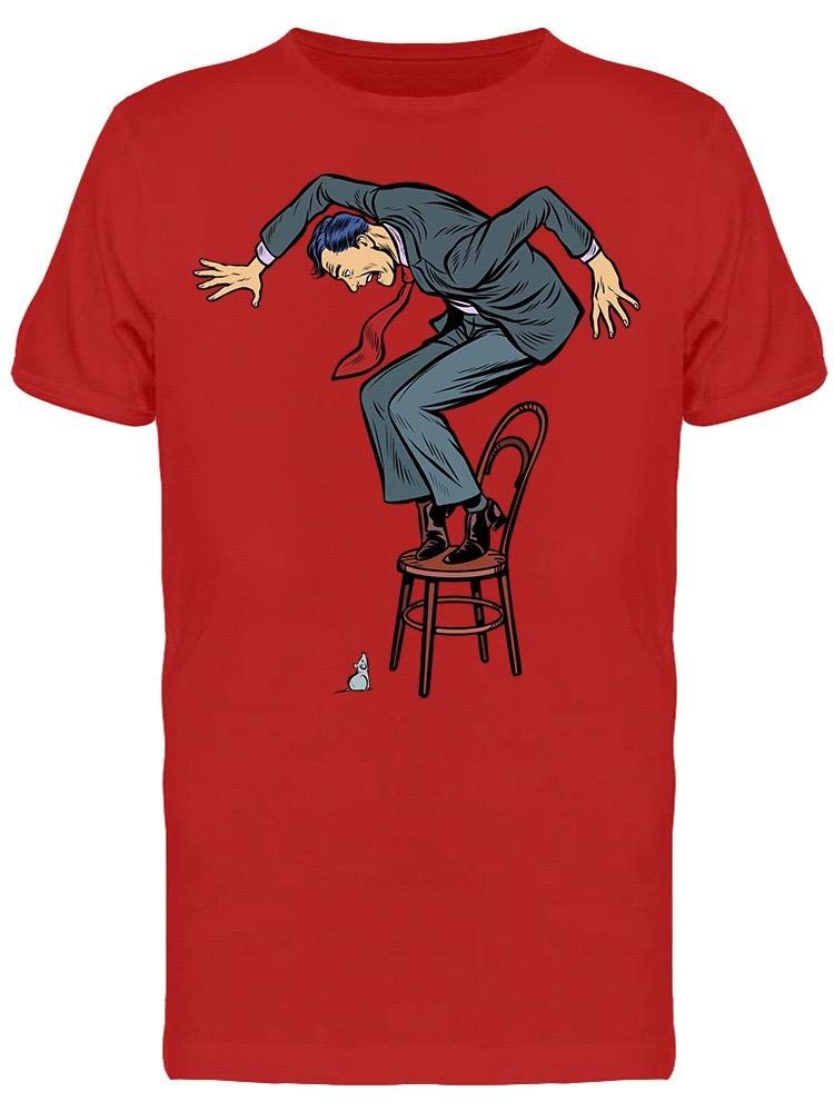 Funny Men's Cartoon T-Shirt - Scared of Mouse Design - Casual Graphic Tee for Humor & Gifts