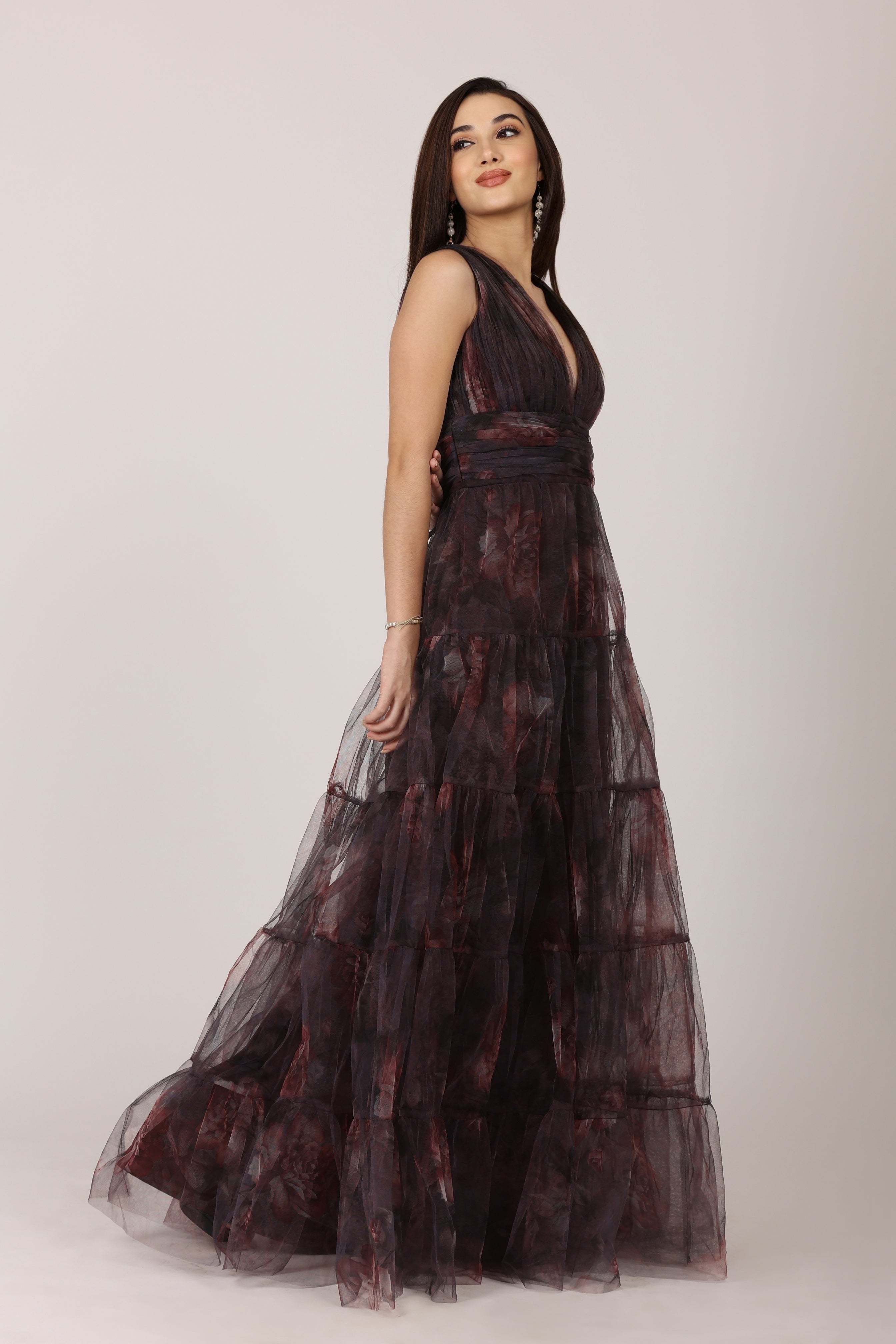 Candace Women's Maxi Dress - Elegant Plum Floral Print Long Summer Dress for Beach, Vacation & Casual Wear | Plus Size Options Available