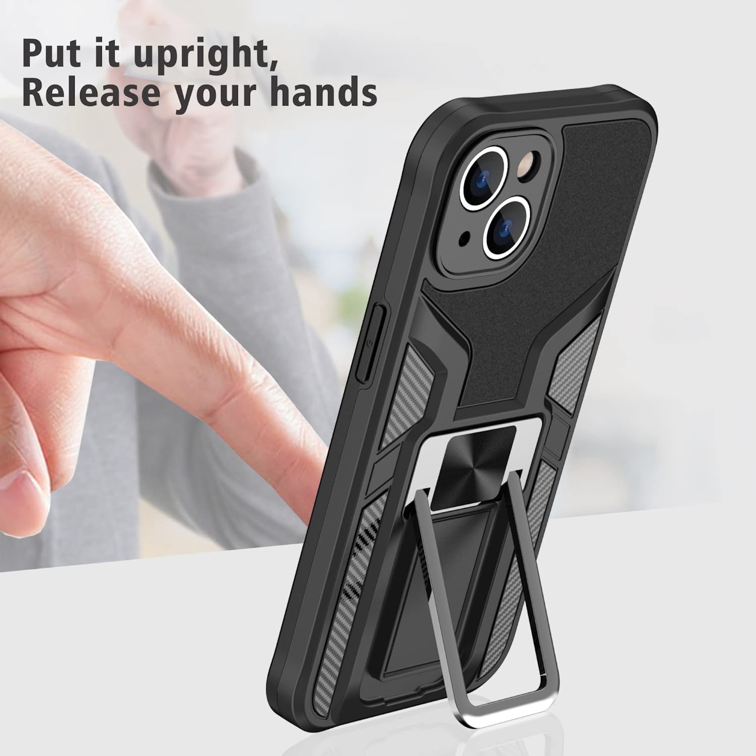 iPhone 14 Case 6.1 Inch Slim Protective Cover with Non-Slip Grip & Invisible Metal Kickstand - Shockproof Phone Case for iPhone 14 (Black) - Perfect for Workouts, Travel and Everyday Use