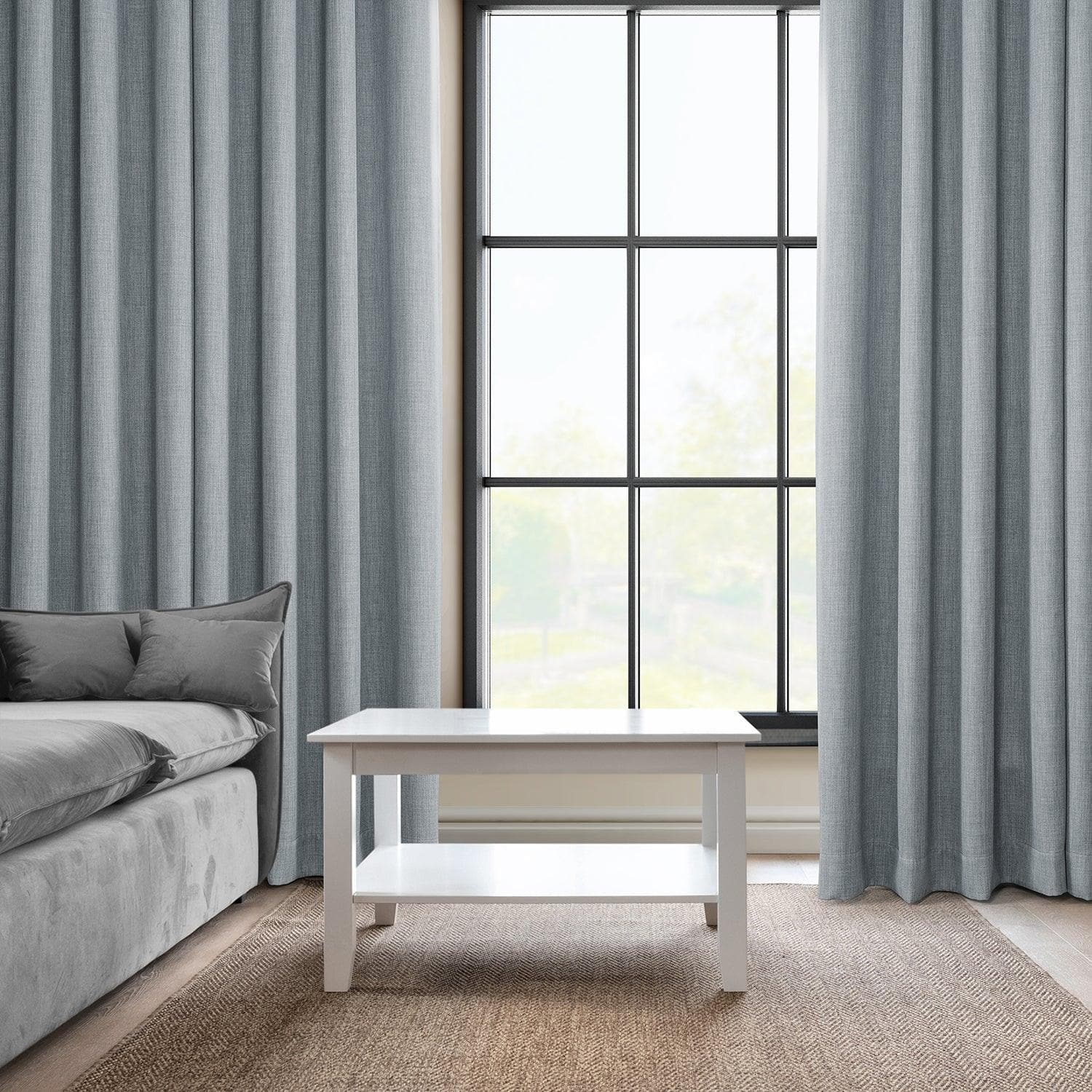 Heather Grey Grommet Textured Faux Linen Blackout Curtains for Bedroom - Thermal Insulated Window Drapes for Living Room & Nursery, Noise Reducing Room Darkening Panels (84 Inch Length)