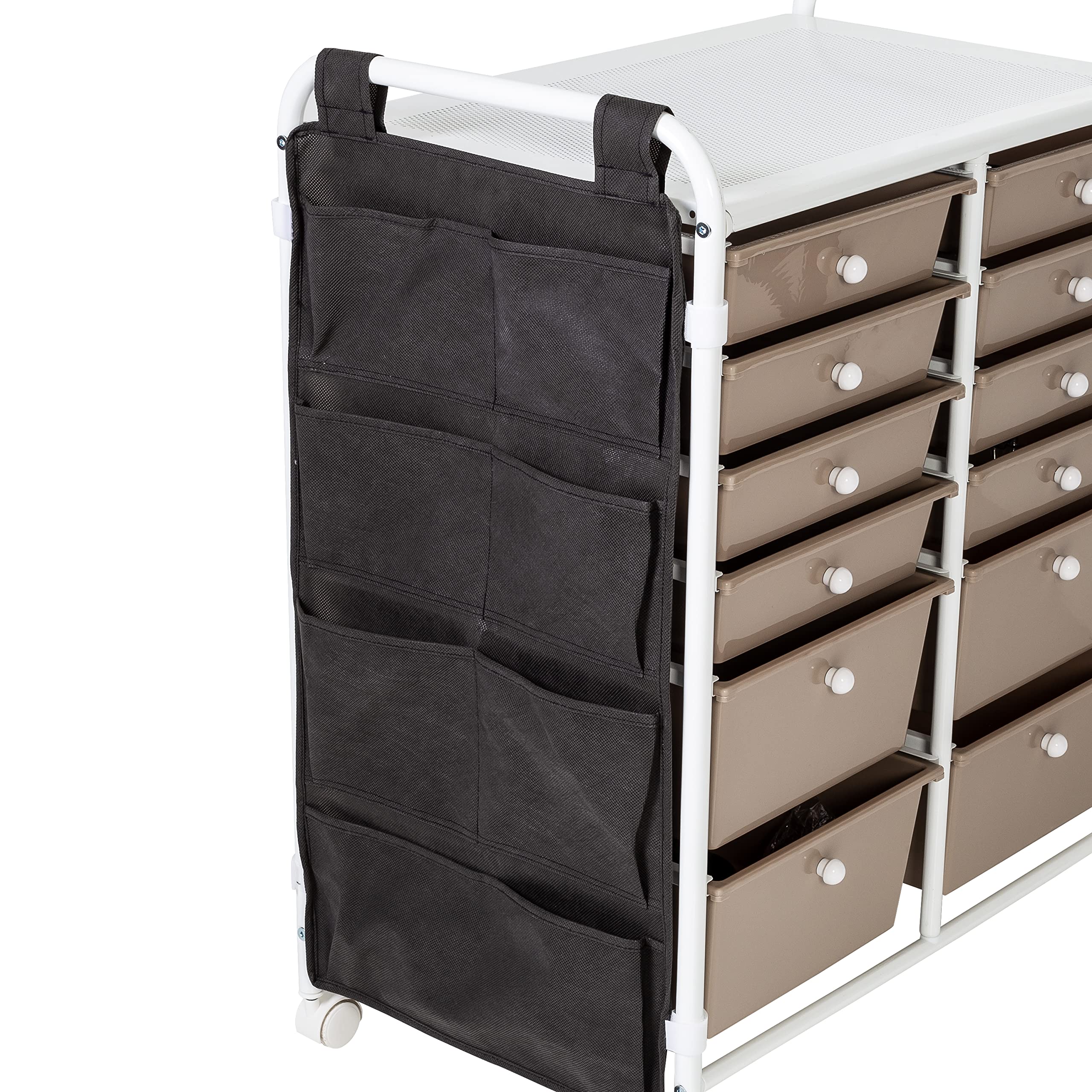 Honey-Can-Do 12-Drawer Metal Rolling Storage Cart with Side Pockets, White CRT-09104 - Perfect for Home Organization, Office Supplies, and Craft Room Storage