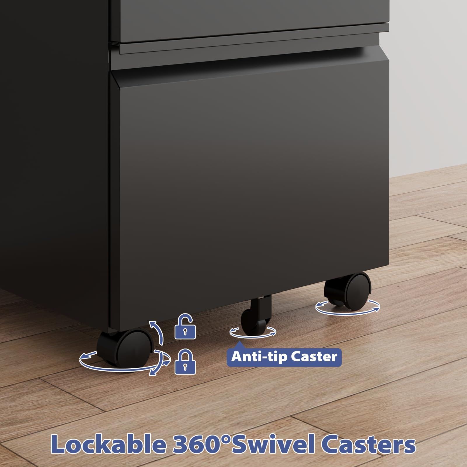 3-Drawer Rolling File Cabinet with Lock - Black Metal Mobile Filing Cabinet for Legal/Letter Size Documents (Fully Assembled Except Casters) - Perfect for Office Organization, Home Office Storage & Business Document Filing