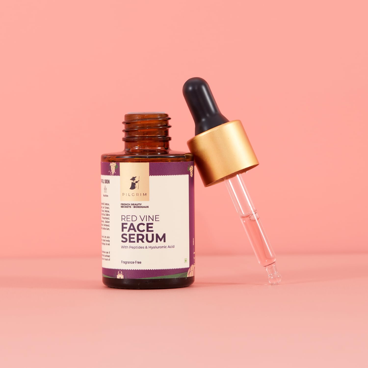 PILGRIM French Red Vine & Hyaluronic Acid Serum with Peptides - Anti-Aging Face Serum for Women & Men, Hydrates & Firms All Skin Types, 30ml | Perfect for Daily Skincare Routine & Nighttime Hydration