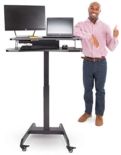 Stand Steady Cruizer Premier Rolling Electric Podium Desk - Adjustable Height Mobile Standing Desk with Wheels, Keyboard Tray & Programmable Controls - Compact Design for Office, School & Home Use (Black) - Perfect for Presentations, Remote Work & Classroom Teaching