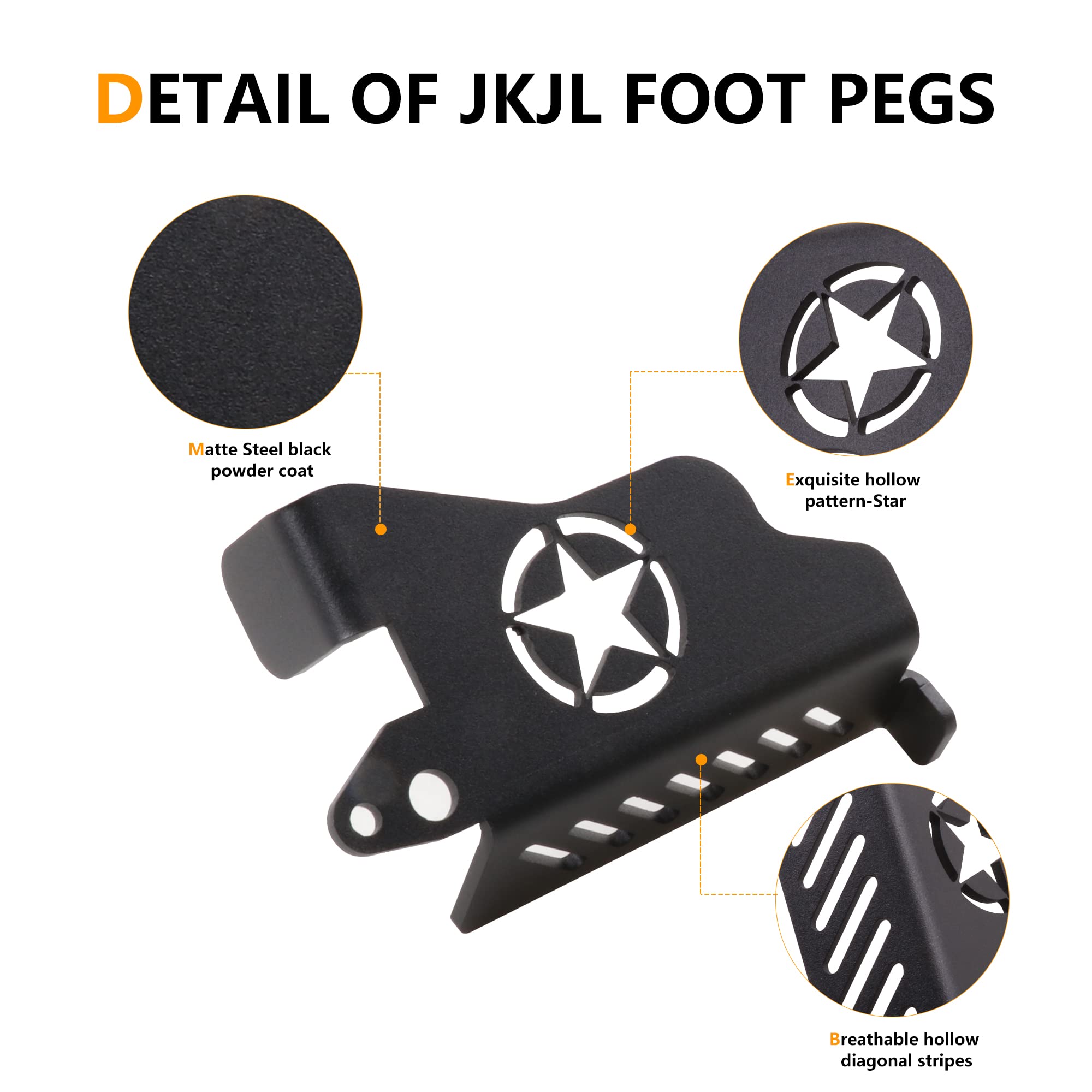 Jeep Wrangler Foot Pegs - Heavy Duty Metal Rest Pedals for 2007-2025 Jeep Wrangler JK JKU JL JLU 4XE & Gladiator JT - 1 Pair Star Design - Perfect for Off-Roading, Camping & Outdoor Adventures