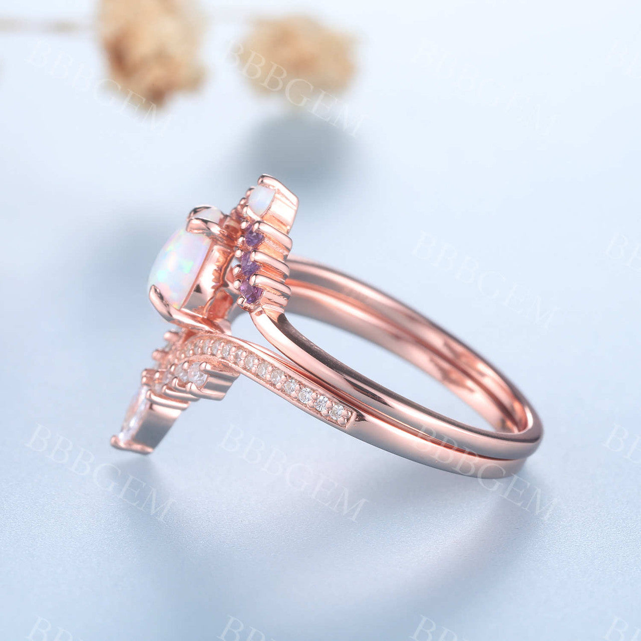 Pear Opal Engagement Ring Set - 3 Piece White Opal Wedding Band & Bridal Jewelry Set for Women, Perfect for Proposals, Anniversaries & Bridal Shower Gifts