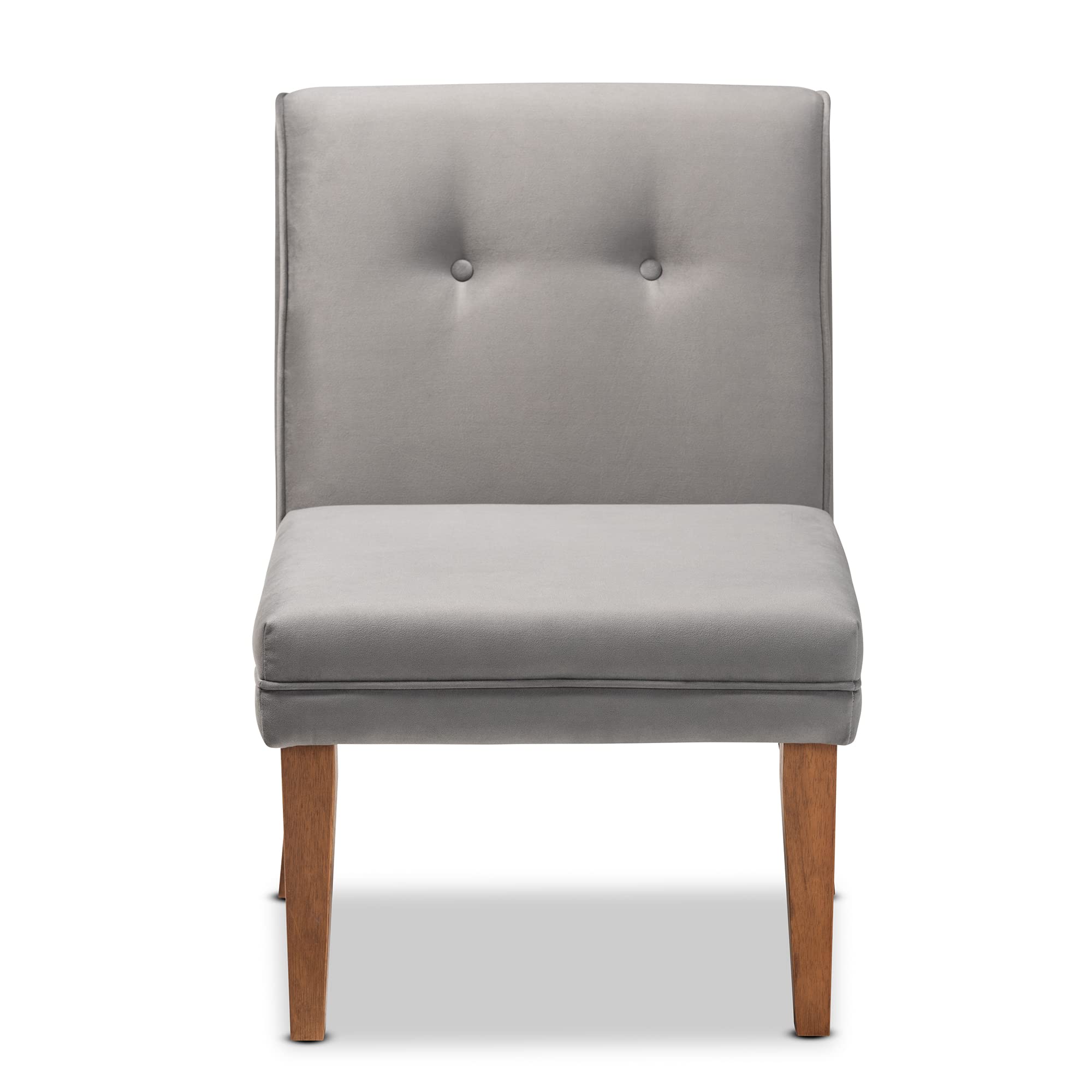 Baxton Studio Stewart Dining Chair - Grey Velvet Upholstered Wooden Chair with Walnut Finish - Perfect for Dining Rooms, Kitchens, and Home Offices