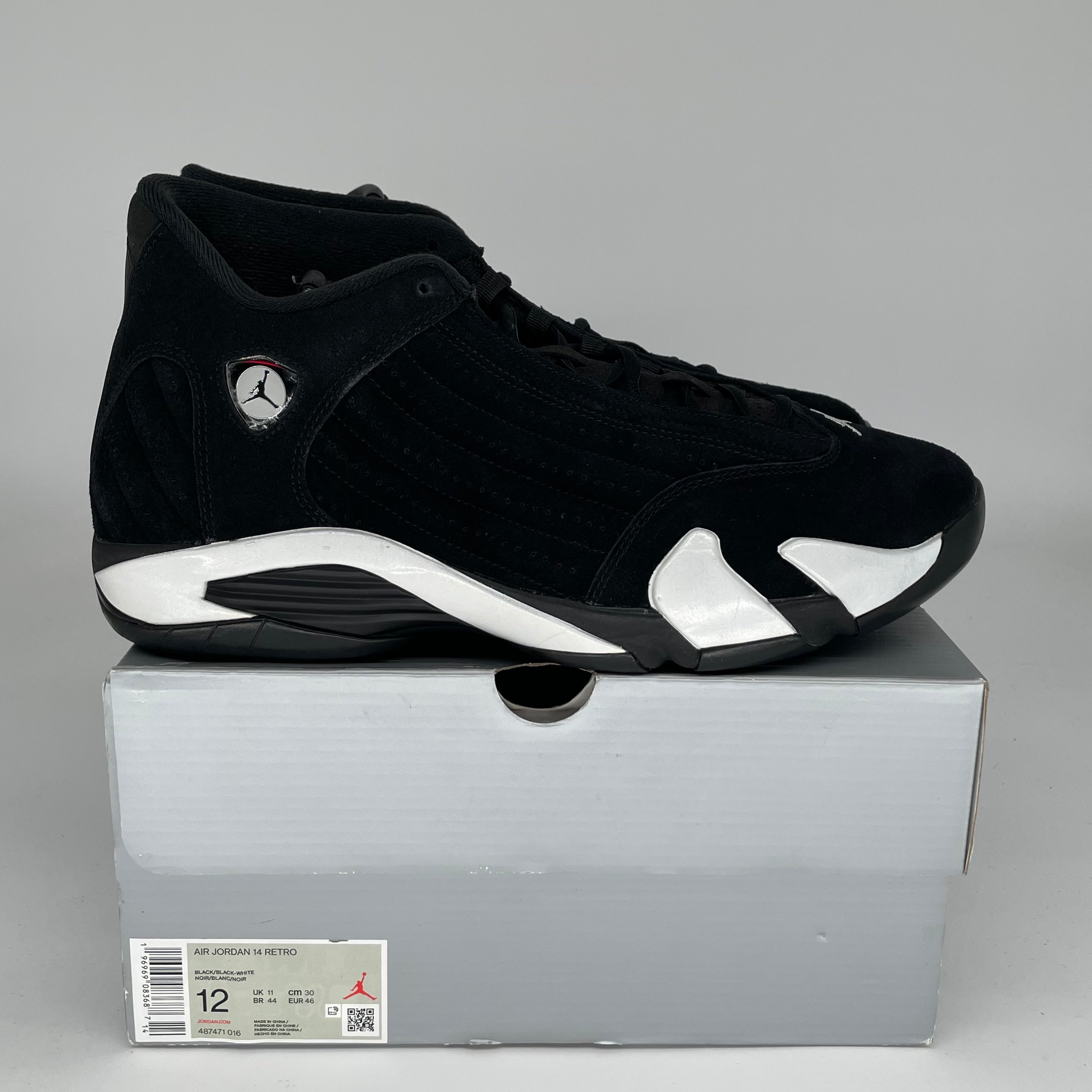 Original Air Jordan 14 Retro Basketball Shoes - Men's Size 12 (487471-160) Black/White - Perfect for Streetwear & Court Performance