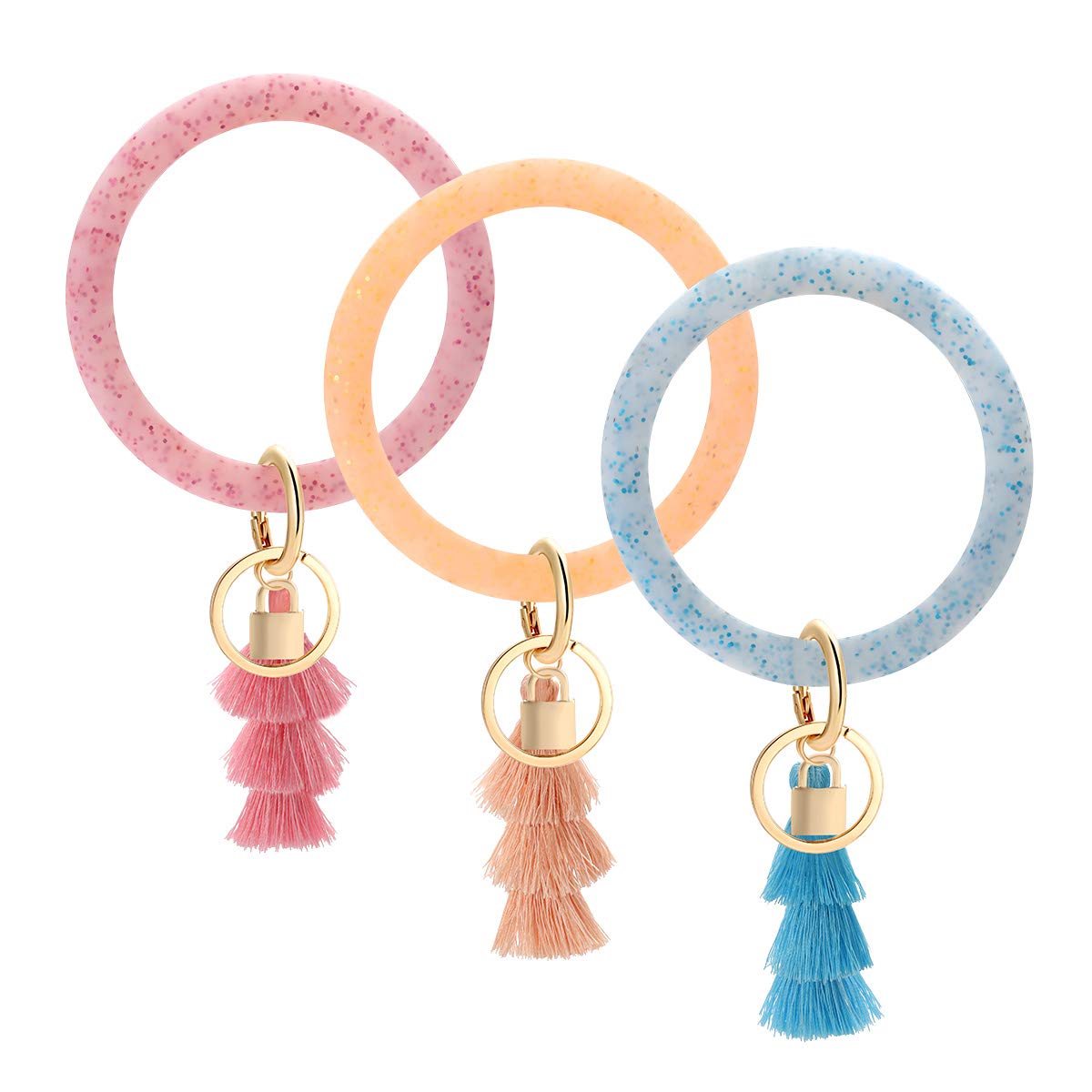 3PCS Large Circle Keychain Bracelets - Leather Key Holder for Women, Stylish Key Ring Bangles - Perfect for Everyday Use, Gifts, and Travel Accessories
