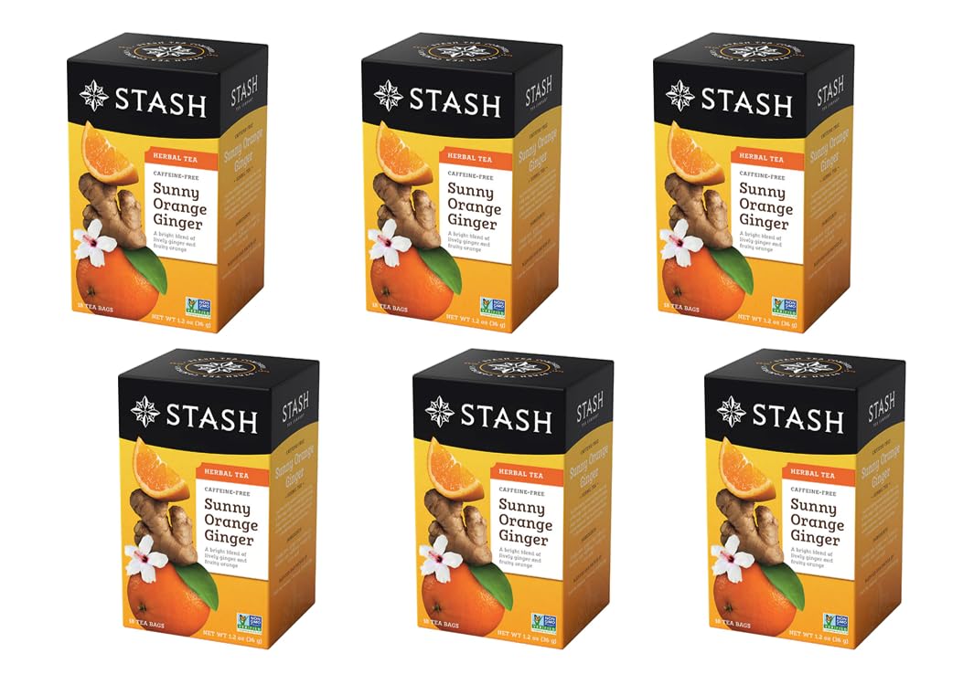 Sunny Orange Ginger Herbal Tea - Pack of 6 Boxes | Caffeine-Free, Natural Ingredients | Perfect for Relaxation, Afternoon Tea & Cold Weather Comfort