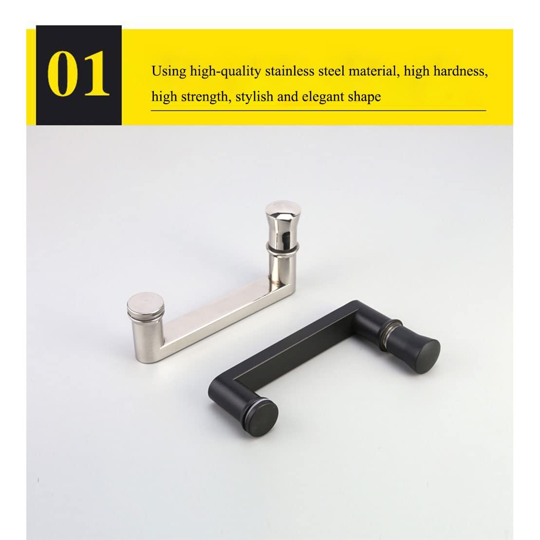 Stainless Steel 304 Shower Door Handle - 145mm Hole Spacing, Black Bathroom Glass Door Handle for Shower Enclosures & Bathroom Doors