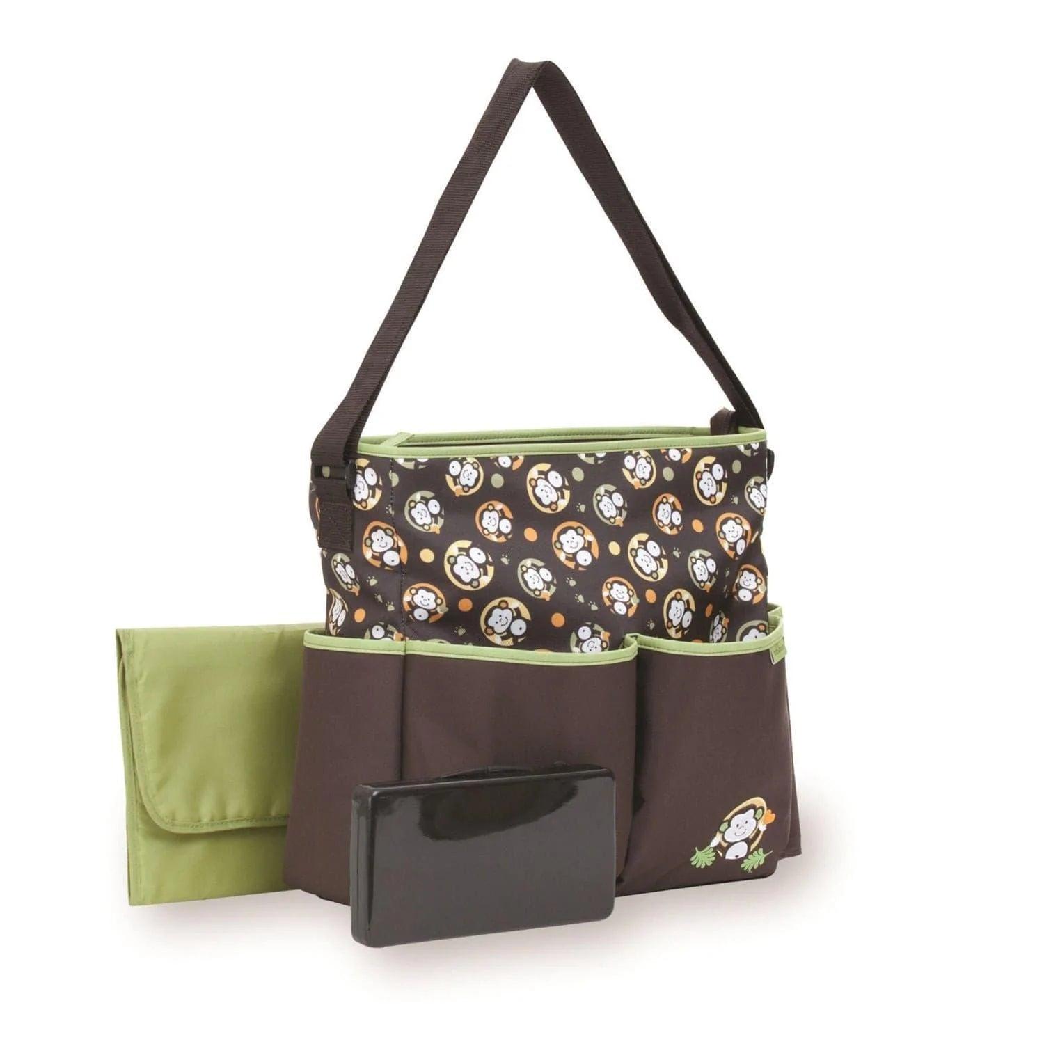 Babyboom Monkey Print Tote Diaper Bag - Stylish & Spacious Baby Essentials Organizer for Moms - Perfect for Travel, Daycare & Outings