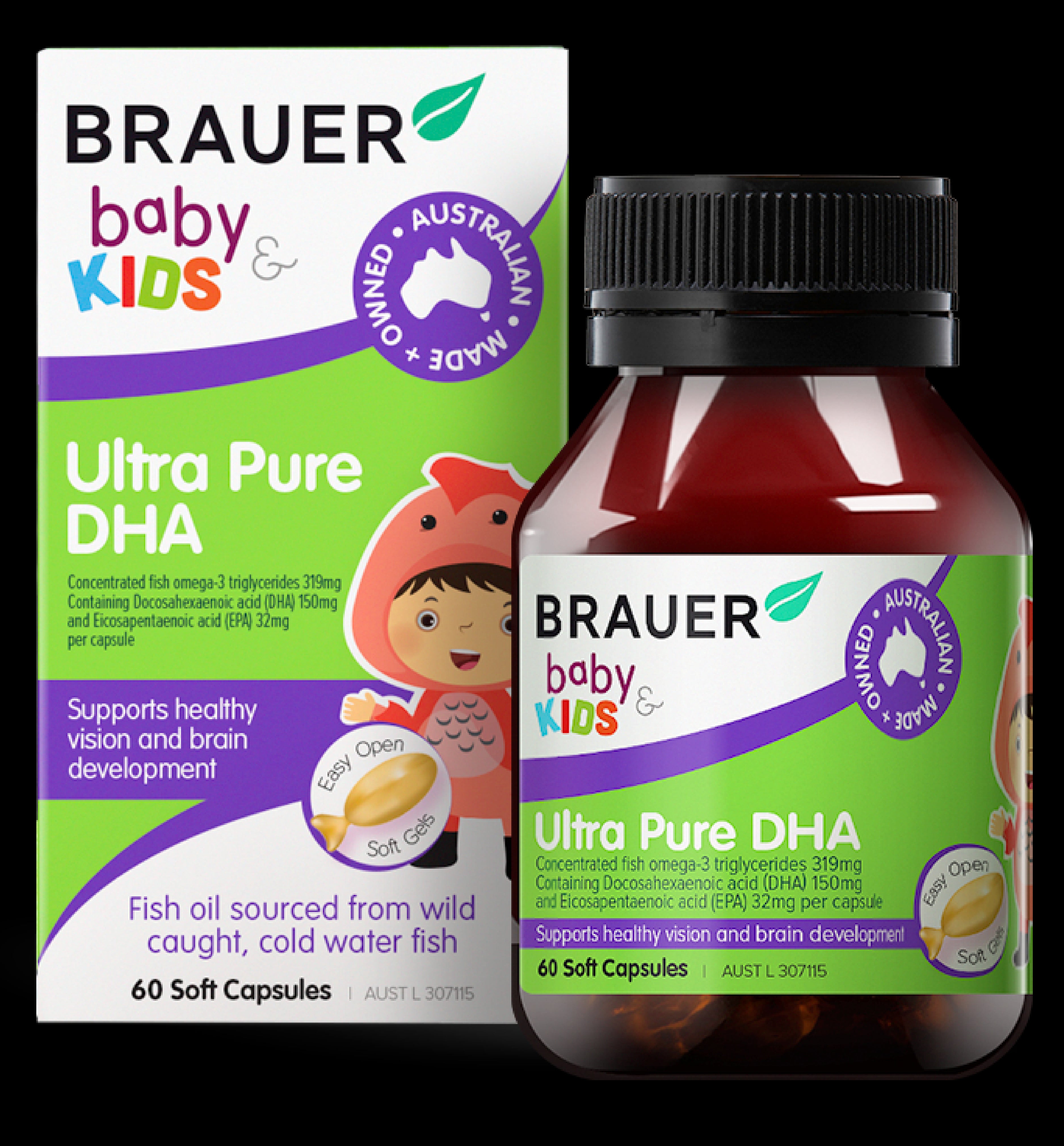 Brauer Baby & Kids Ultra Pure DHA Supplement - Omega-3 Fish Oil for Brain & Eye Development - Supports Cognitive Growth in Infants & Toddlers - Perfect for Daily Nutrition & Learning Enhancement