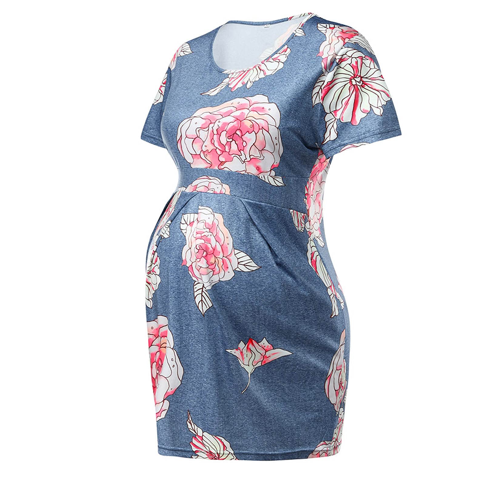 Maternity Dress for Baby Shower - Floral Printed Bodycon Short Sleeve Pregnancy Clothes for Women | Summer Casual Wear for Expecting Moms | Perfect for Baby Showers, Maternity Photos & Special Occasions