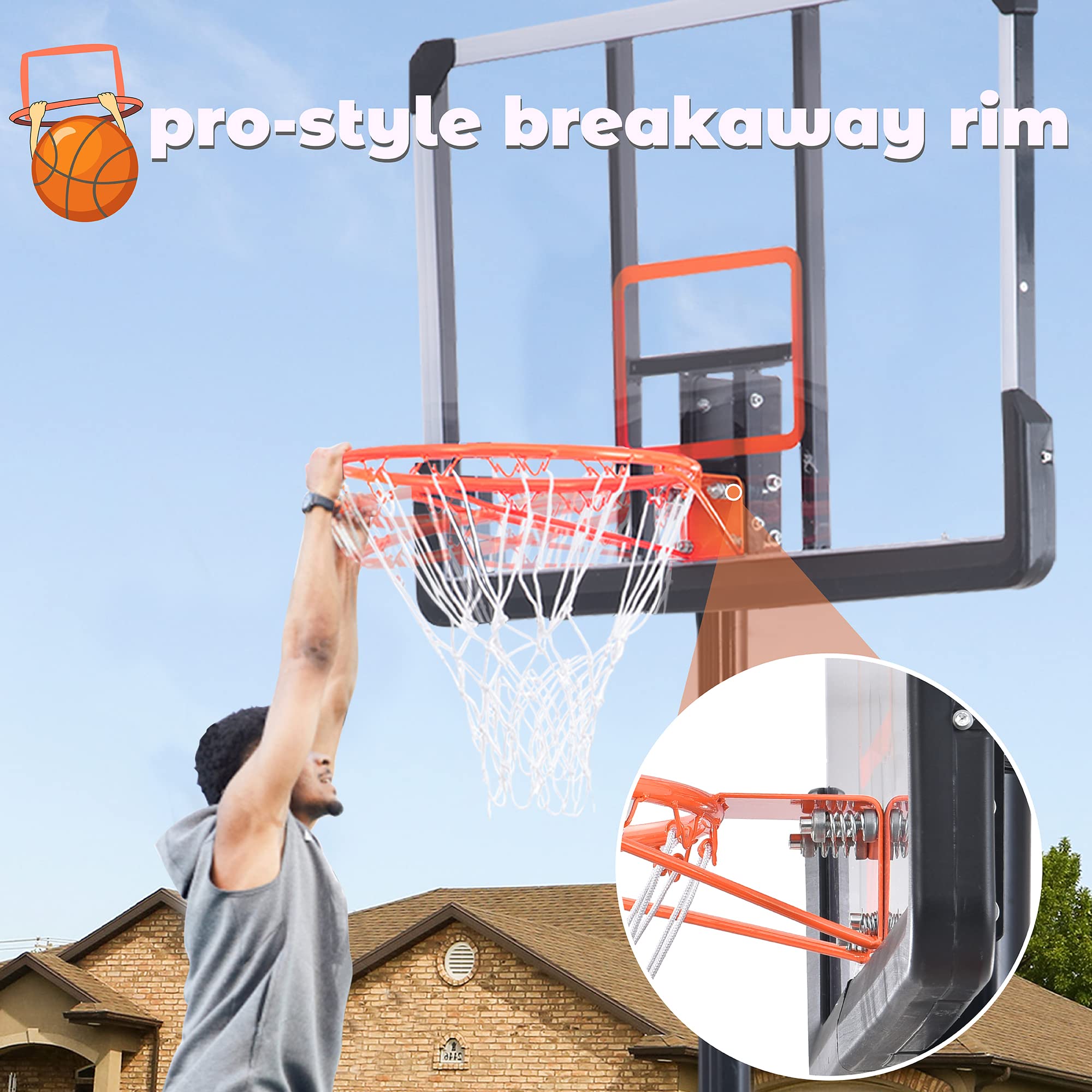 Adjustable Portable Basketball Hoop - 6.6 to 10ft Height Outdoor Basketball System for Youth & Adults | Perfect for Driveway, Backyard & Park Games