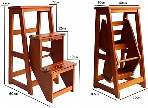 XHALERY 3-Step Folding Wooden Step Stool - Solid Wood Foldable Ladder for Home, Storage, and Kitchen Use - Compact & Space-Saving Design for Easy Climbing and Organizing