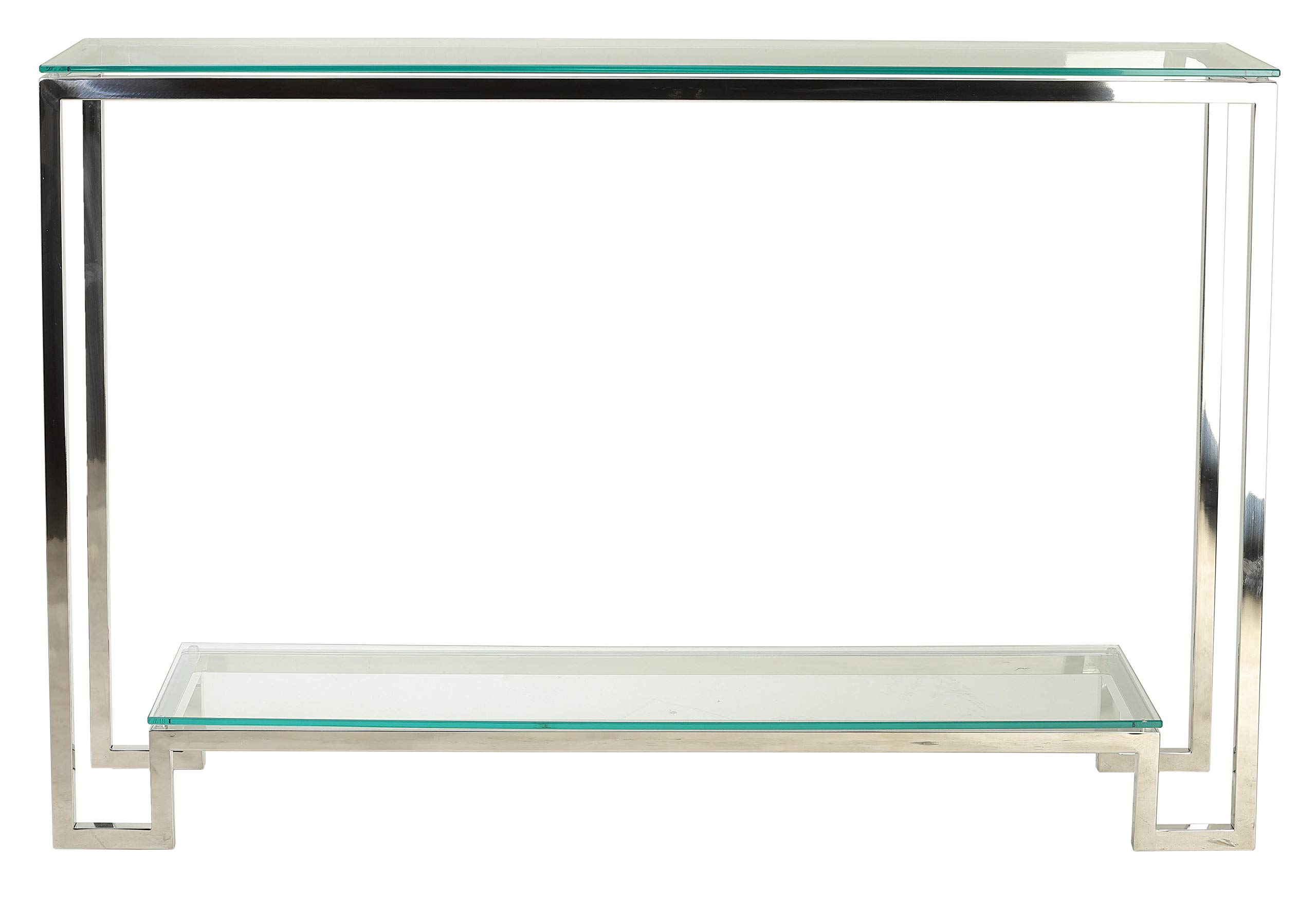 Cortesi Home Reef Contemporary 2-Shelf Glass Console Table in Silver - Modern Entryway Sofa Table for Living Room, Hallway & Office Decor