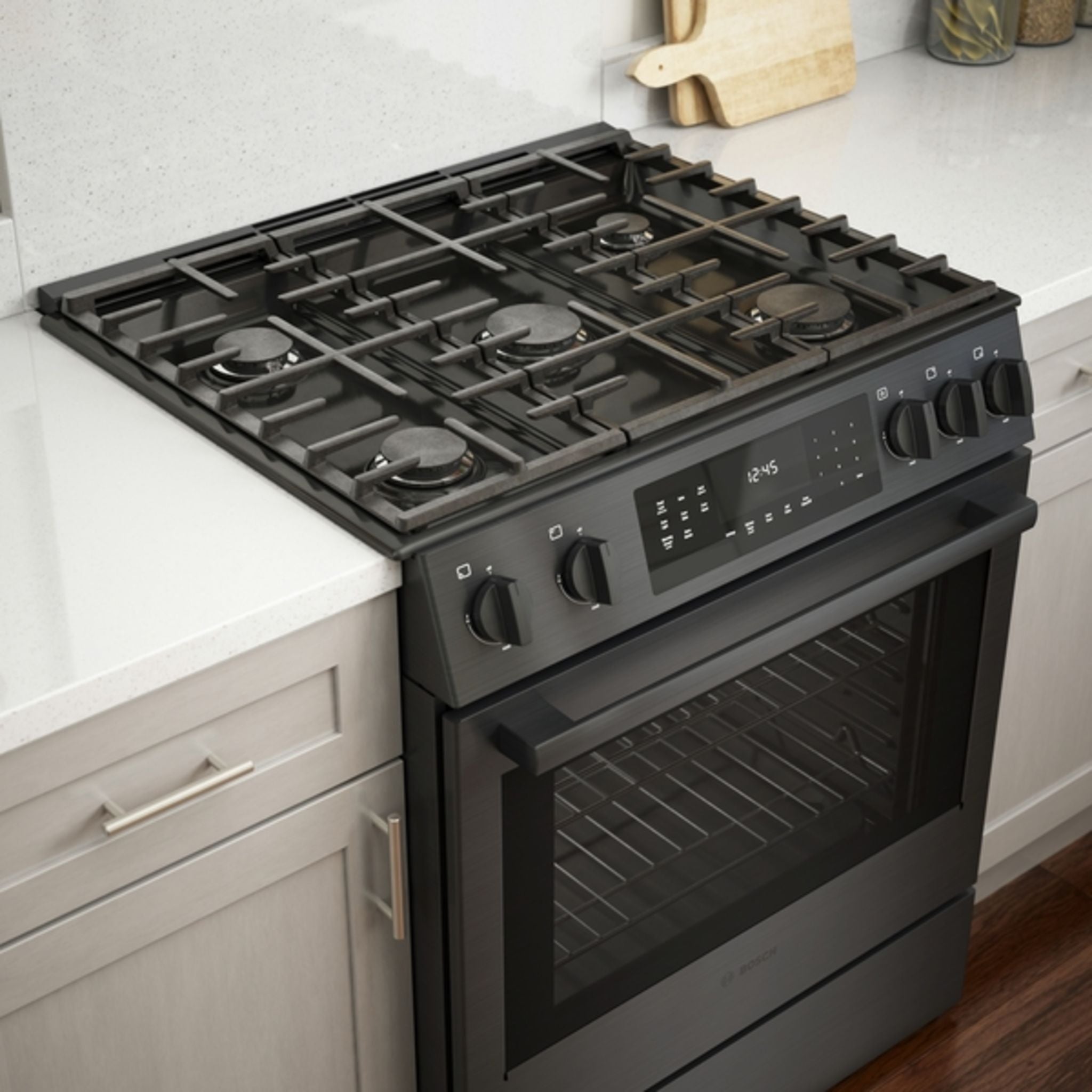 Bosch HGI8046UC 30-inch Slide-In Gas Range - Black Stainless Steel for Modern Kitchen Cooking & Baking