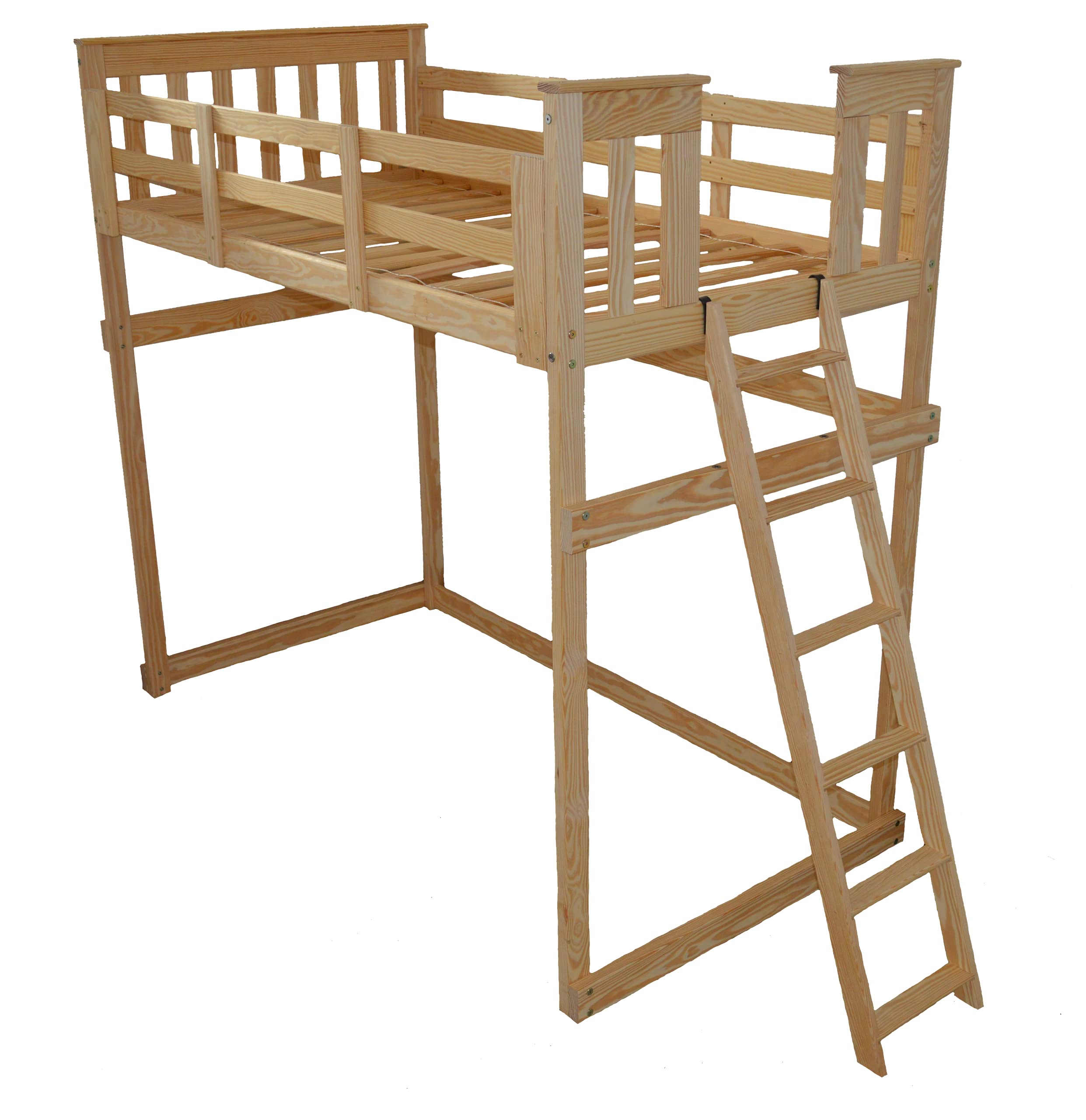 Pine Twin Mission Loft Bed with End Ladder - Unfinished Solid Wood Loft Bed for Kids & Teens - Space-Saving Bedroom Furniture for Small Rooms & Dorm Rooms - Furniture Barn USA