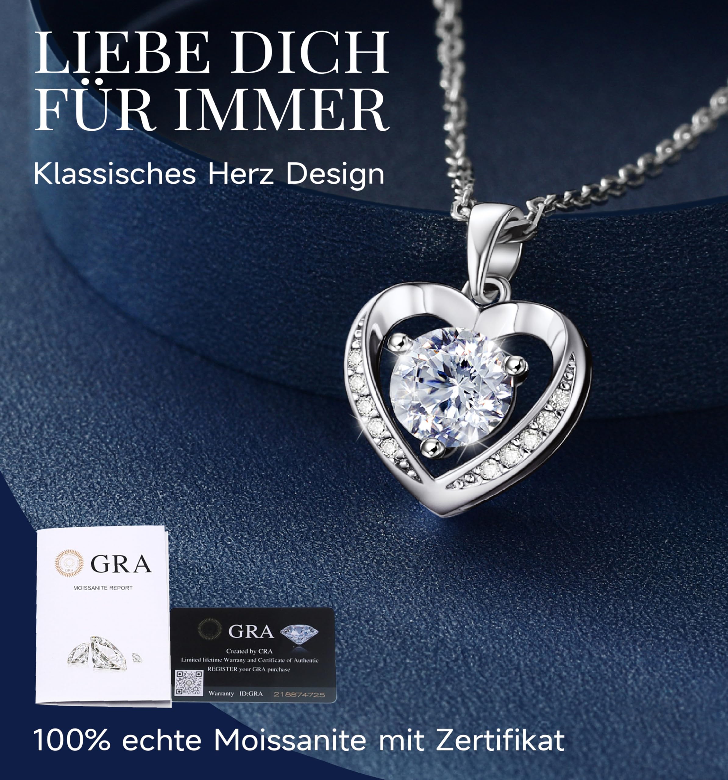 1 Carat Moissanite Heart Necklace for Women - Hypoallergenic 925 Sterling Silver Jewelry, Anniversary Birthday Gift for Wife Girlfriend - Perfect for Valentine's Day, Wedding, Proposal & Special Occasions