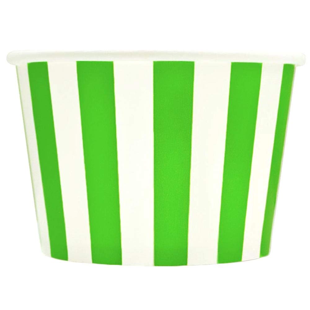 UNIQ 1000-Count 8 oz Green Striped Paper Ice Cream Cups | Disposable Dessert Containers for Ice Cream, Gelato, Frozen Yogurt | Eco-Friendly Party Supplies for Birthday, Wedding, Catering Events
