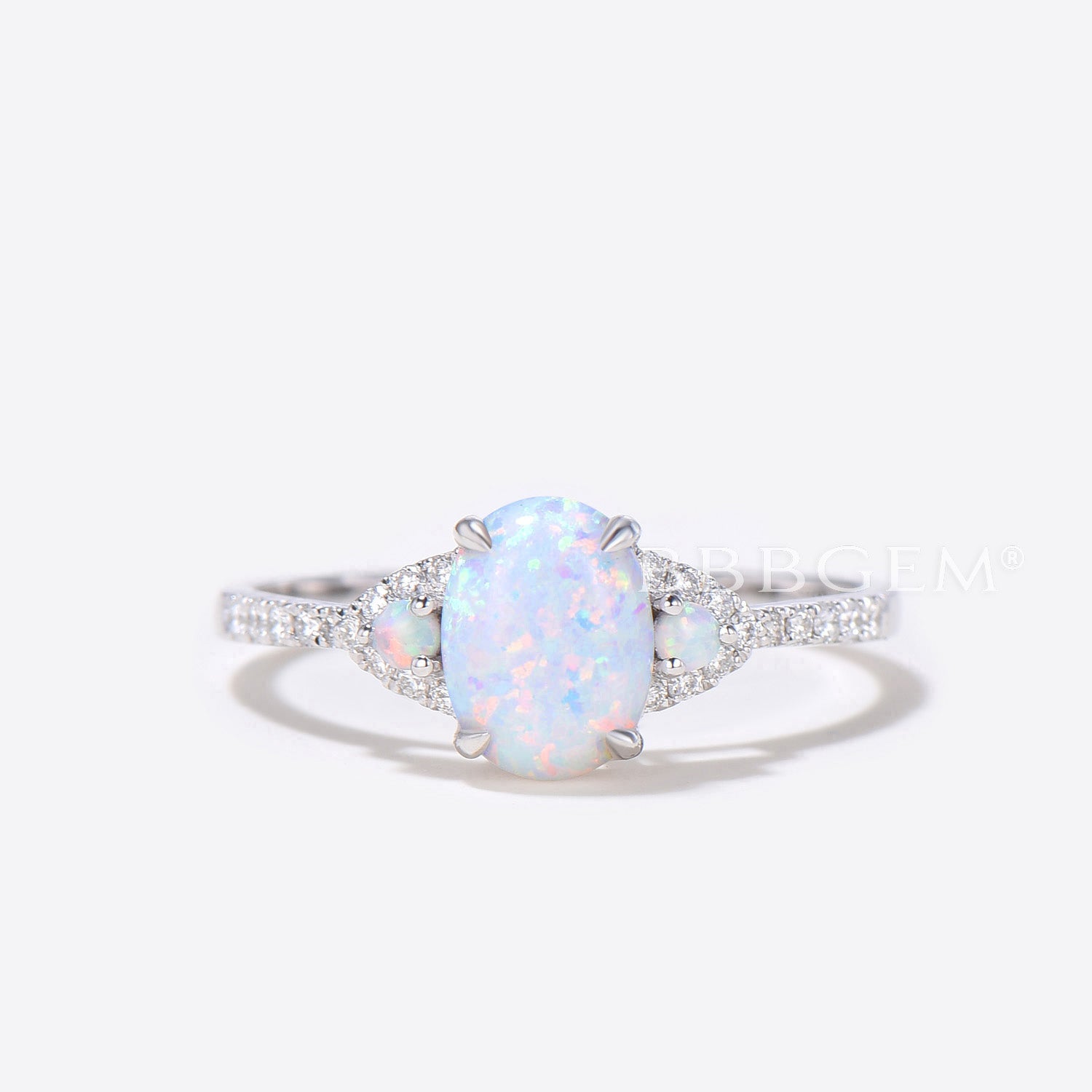 Three Stone Oval Opal Wedding Engagement Ring Set in Rose Gold with Diamond Matching Band - Perfect for Proposals, Anniversaries & Bridal Jewelry