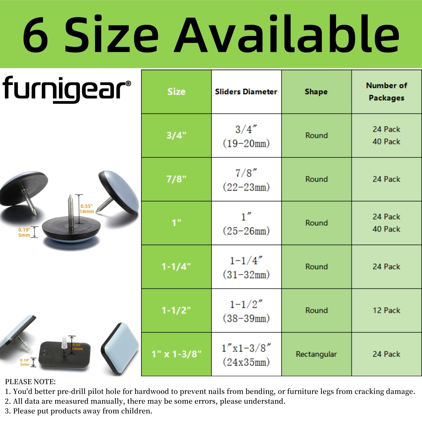 Furnigear Teflon Furniture Sliders - 24 Pack 7/8