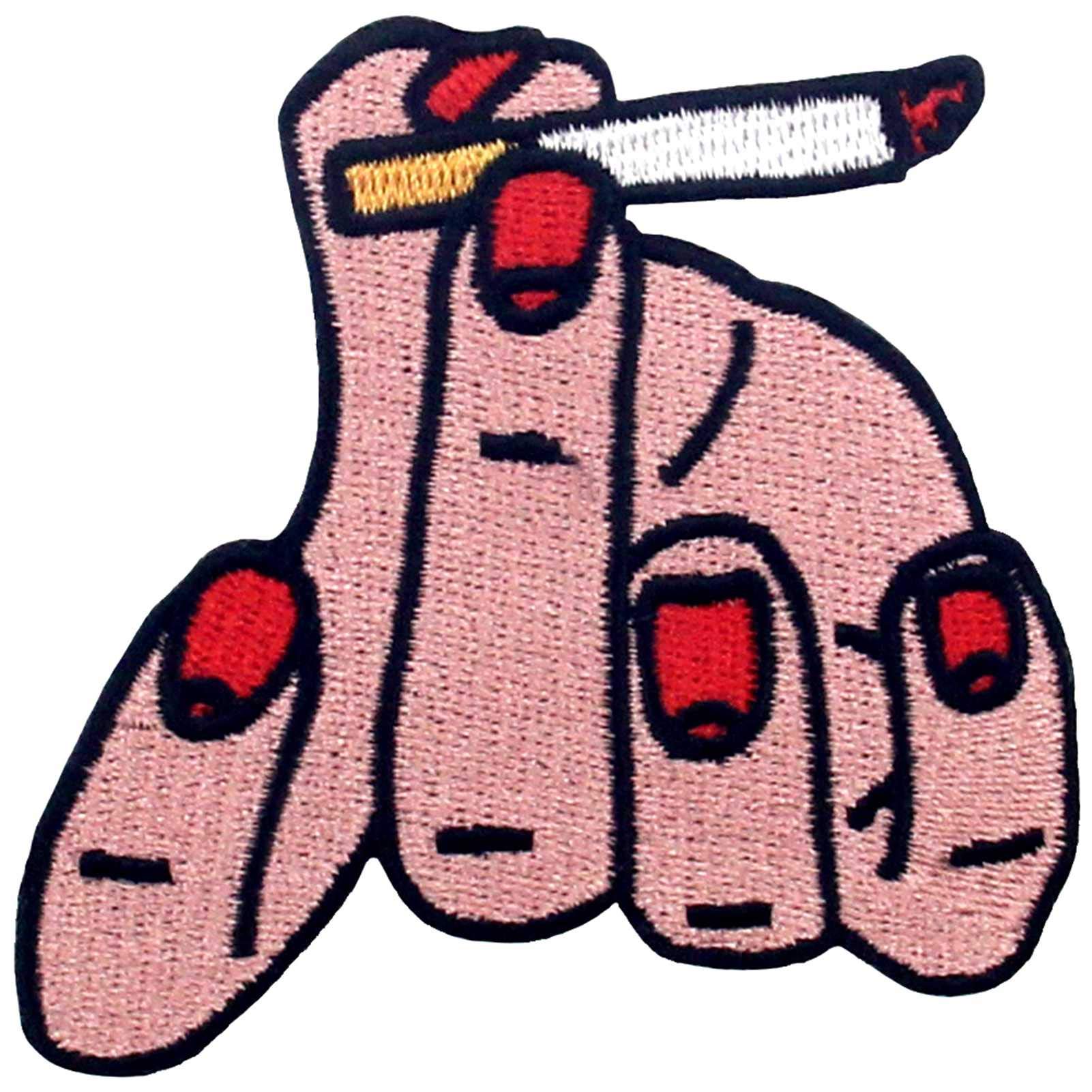 Smoking Style Hand with Cigarette Patch - Embroidered Iron On & Sew On Applique Emblem for Jackets, Hats, Bags DIY Punk Fashion Accessories