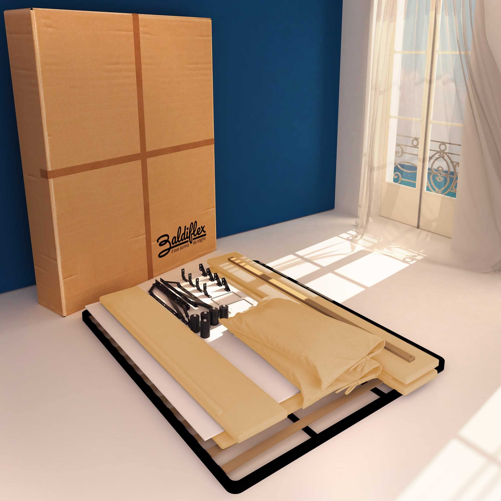 Baldiflex Single Bed with Storage - Licia Soft Synthetic Leather Upholstery, Slatted Base for Single Mattresses, 120 x 200 cm, Padded Headboard, Beige Color | Perfect for Small Bedrooms, Guest Rooms & Studio Apartments